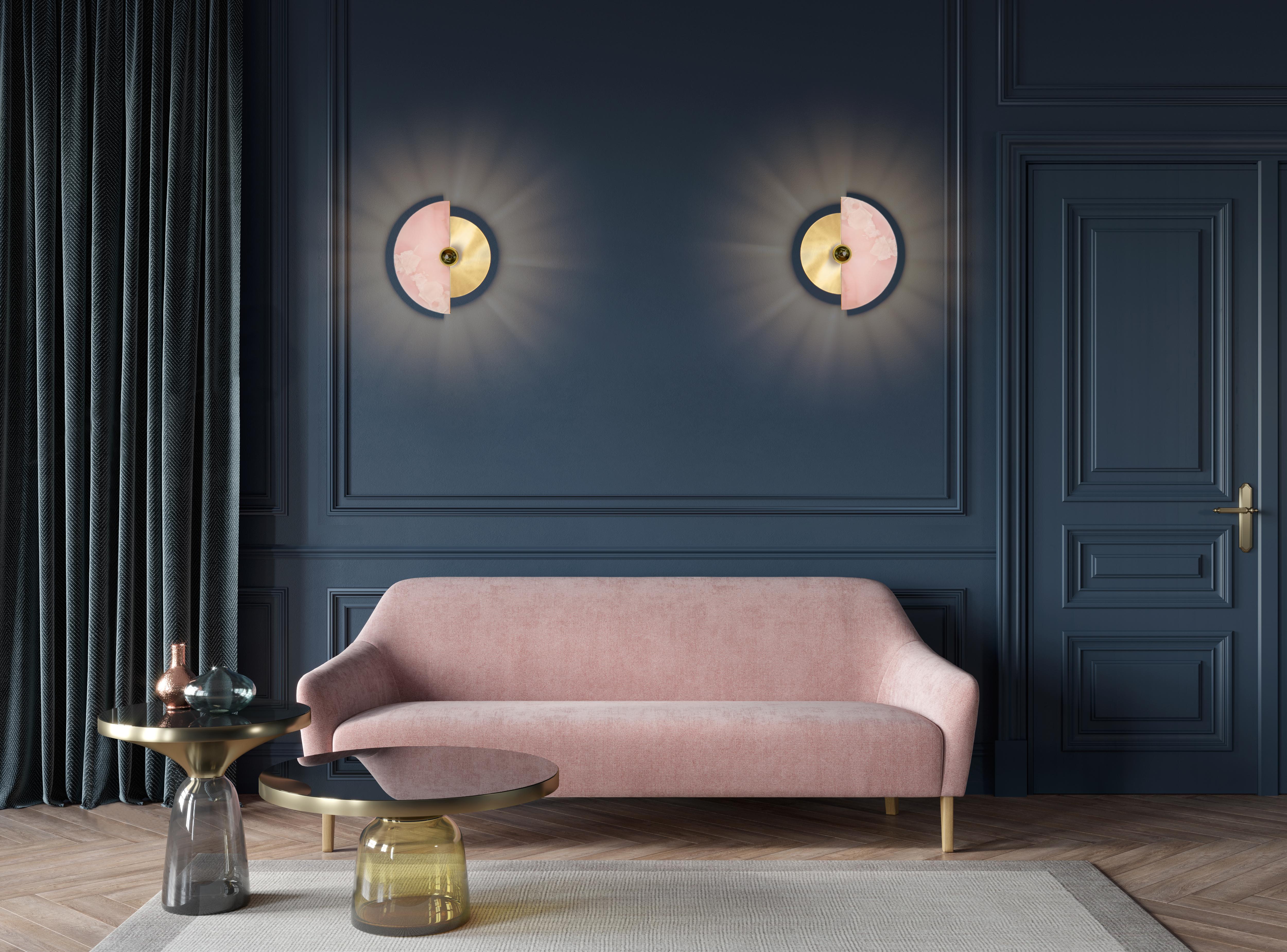 Brass Italian Art Deco Wall Sconce in Pink Onyx 