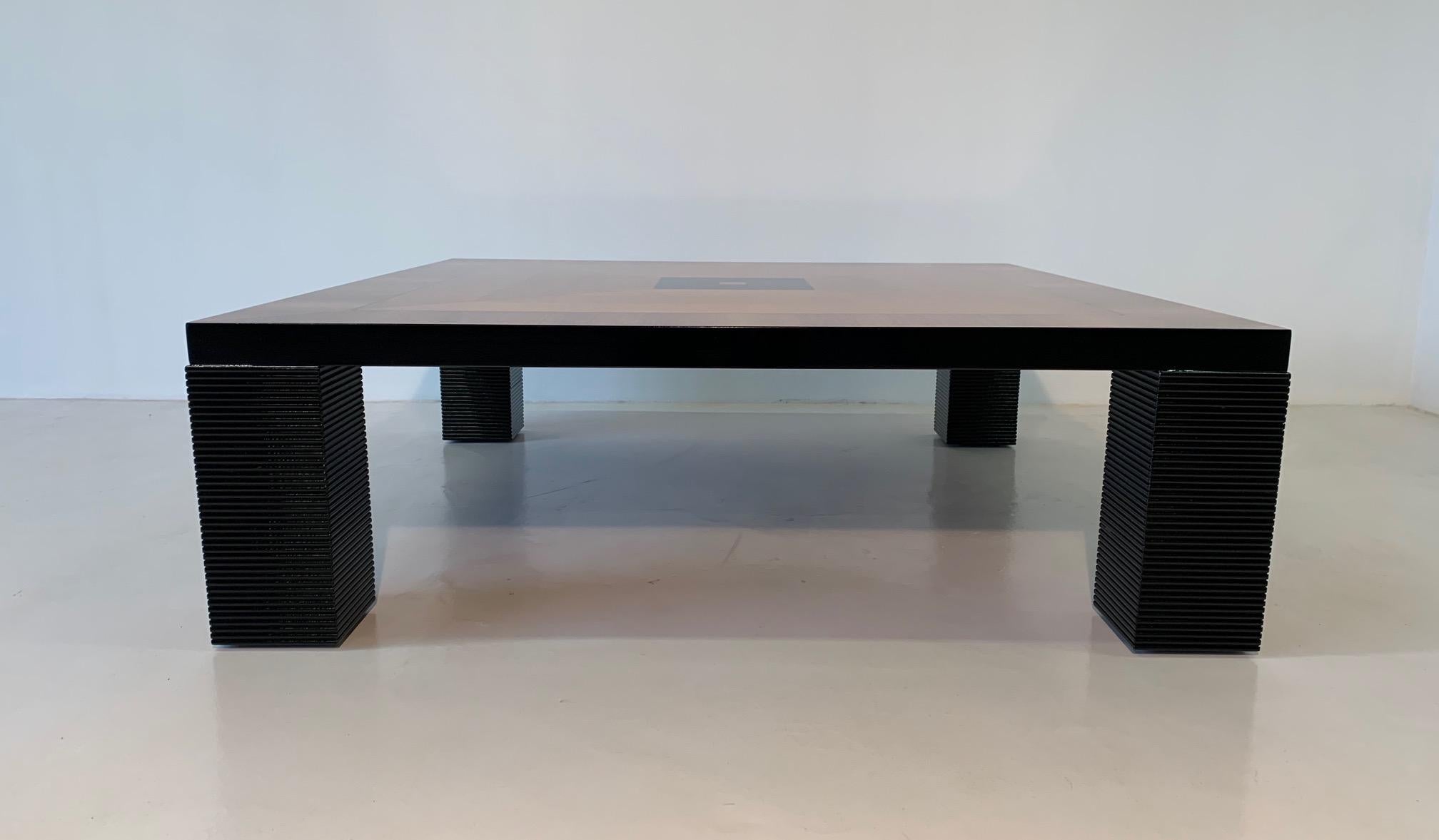 20th Century Italian Art Deco Walnut and Black lacquer Coffee Table