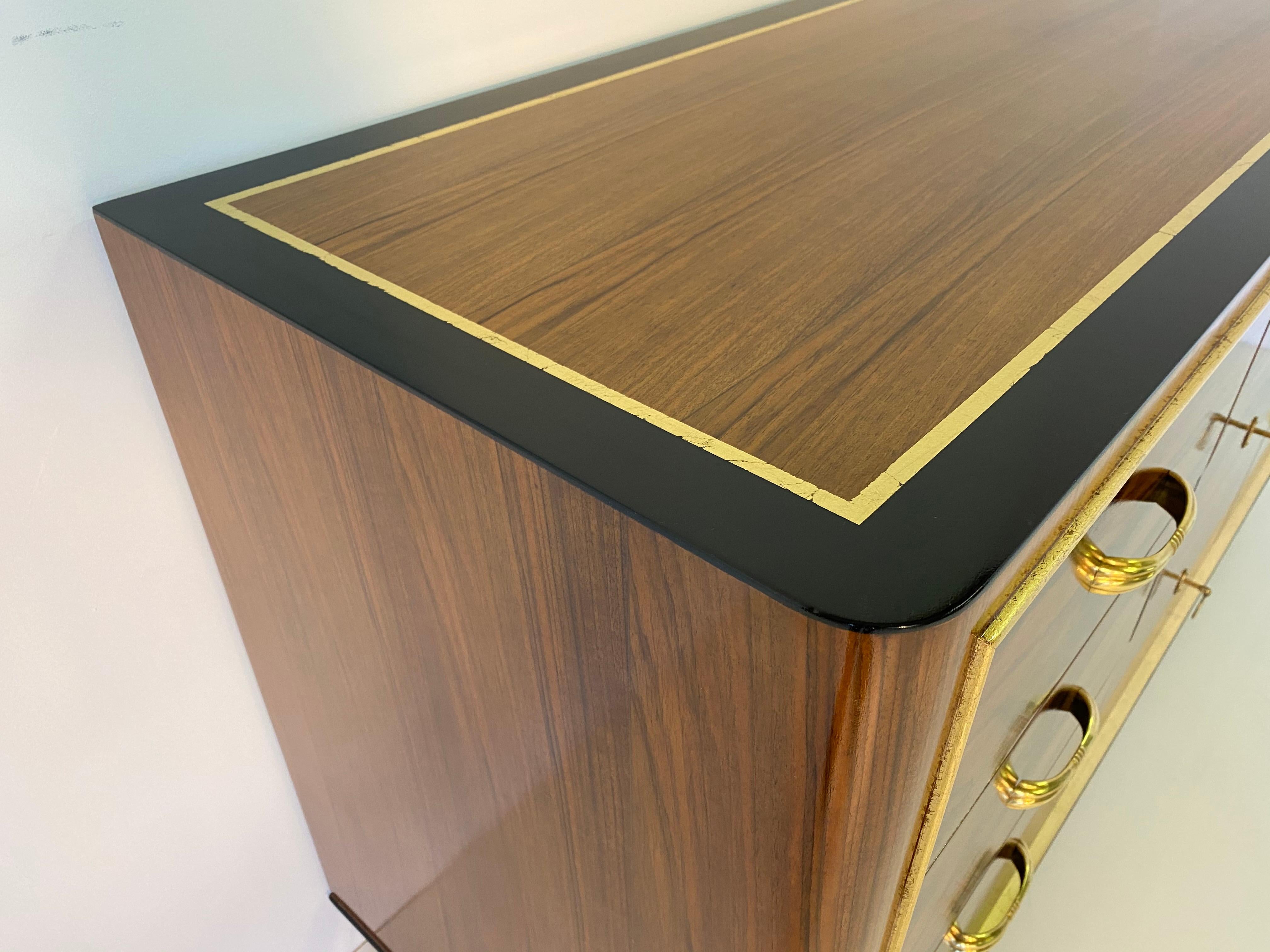 Italian Art Deco Walnut and Brass Chest of Drawers, 1930s 2