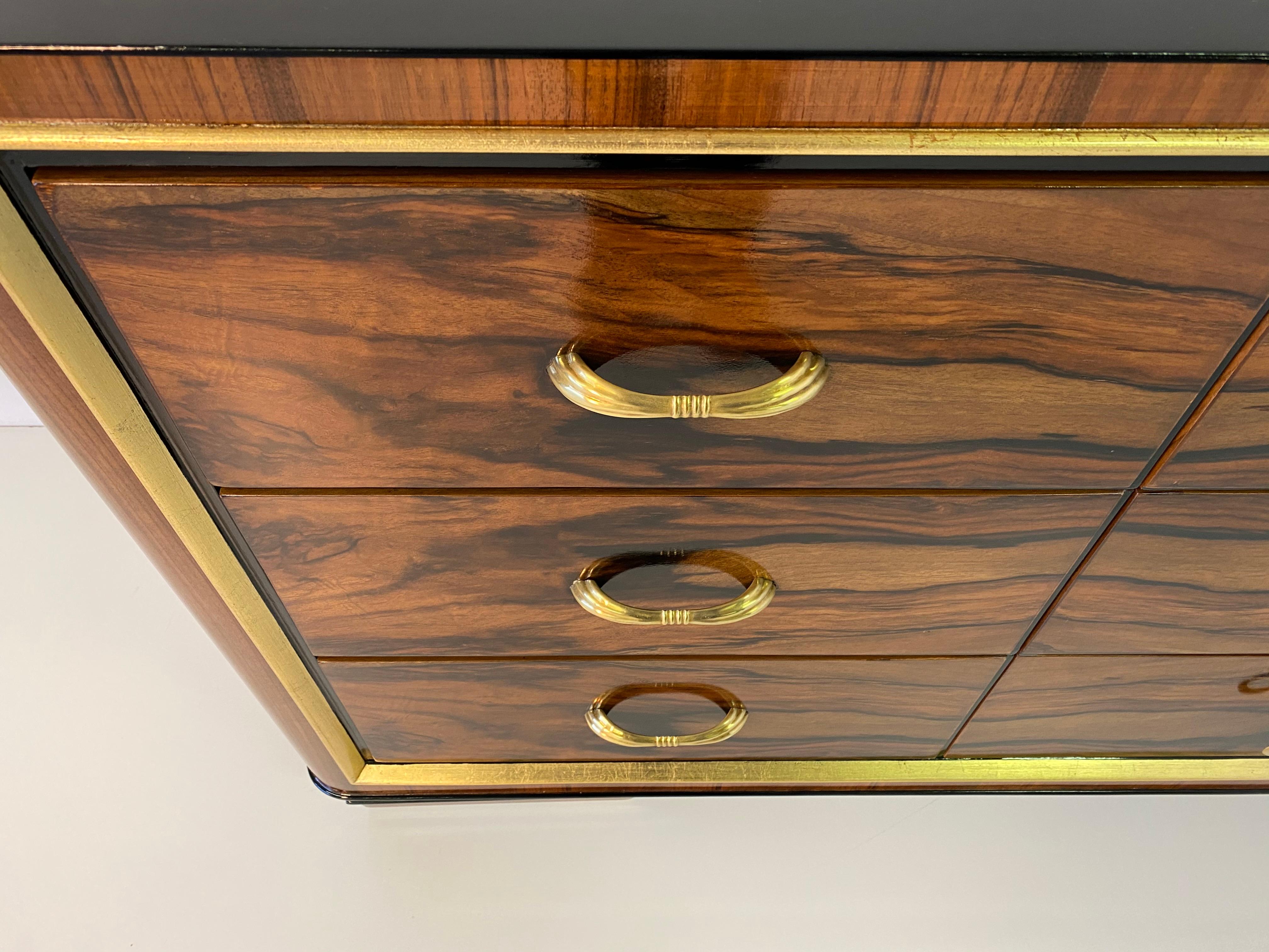 Italian Art Deco Walnut and Brass Chest of Drawers, 1930s 3