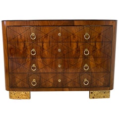 Italian Art Deco Walnut and Gold Leaf Chest of Drawers, 1930s