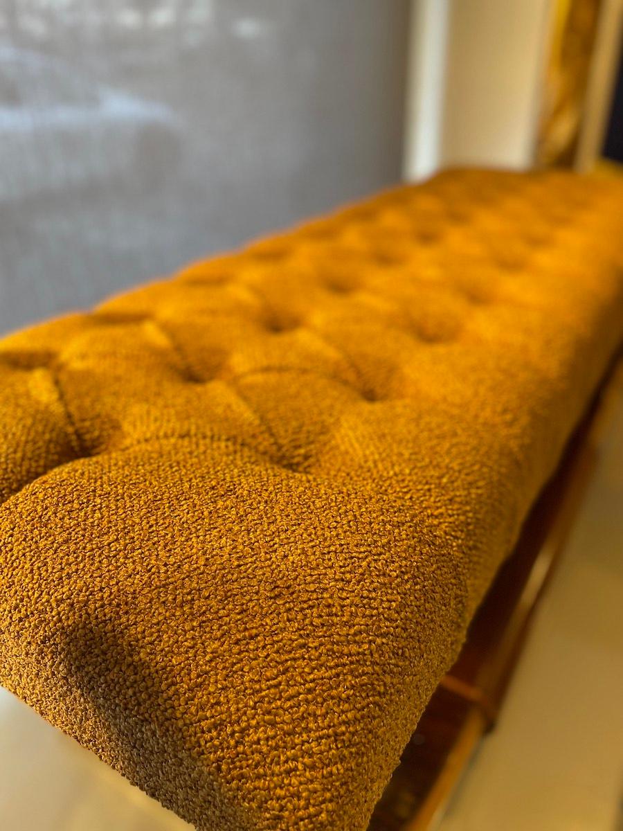 Italian Art Déco Walnut Bench with Tufted Upholstered Seat For Sale 6
