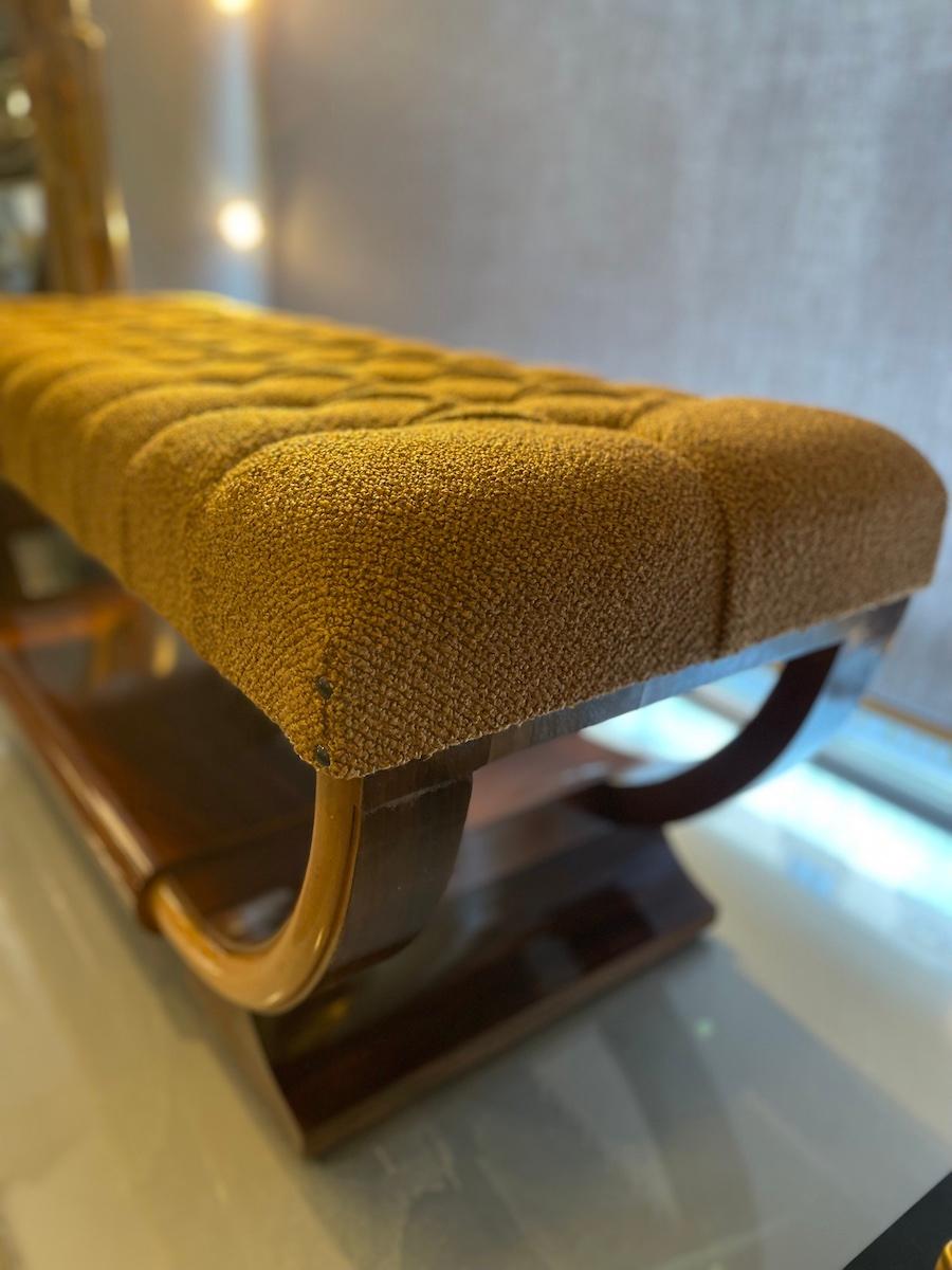 Italian Art Déco Walnut Bench with Tufted Upholstered Seat For Sale 8
