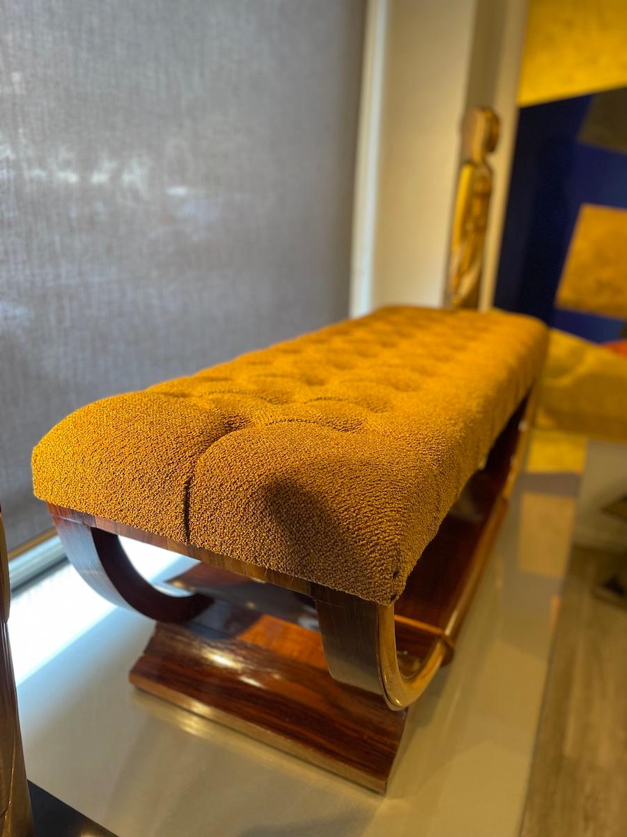 Italian Art Déco Walnut Bench with Tufted Upholstered Seat For Sale 2