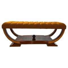 Italian Art Déco Walnut Bench with Tufted Upholstered Seat