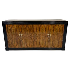 Italian Art Deco Walnut Briar, Black Lacquer, Metal and Gold Sideboard, 1930s 
