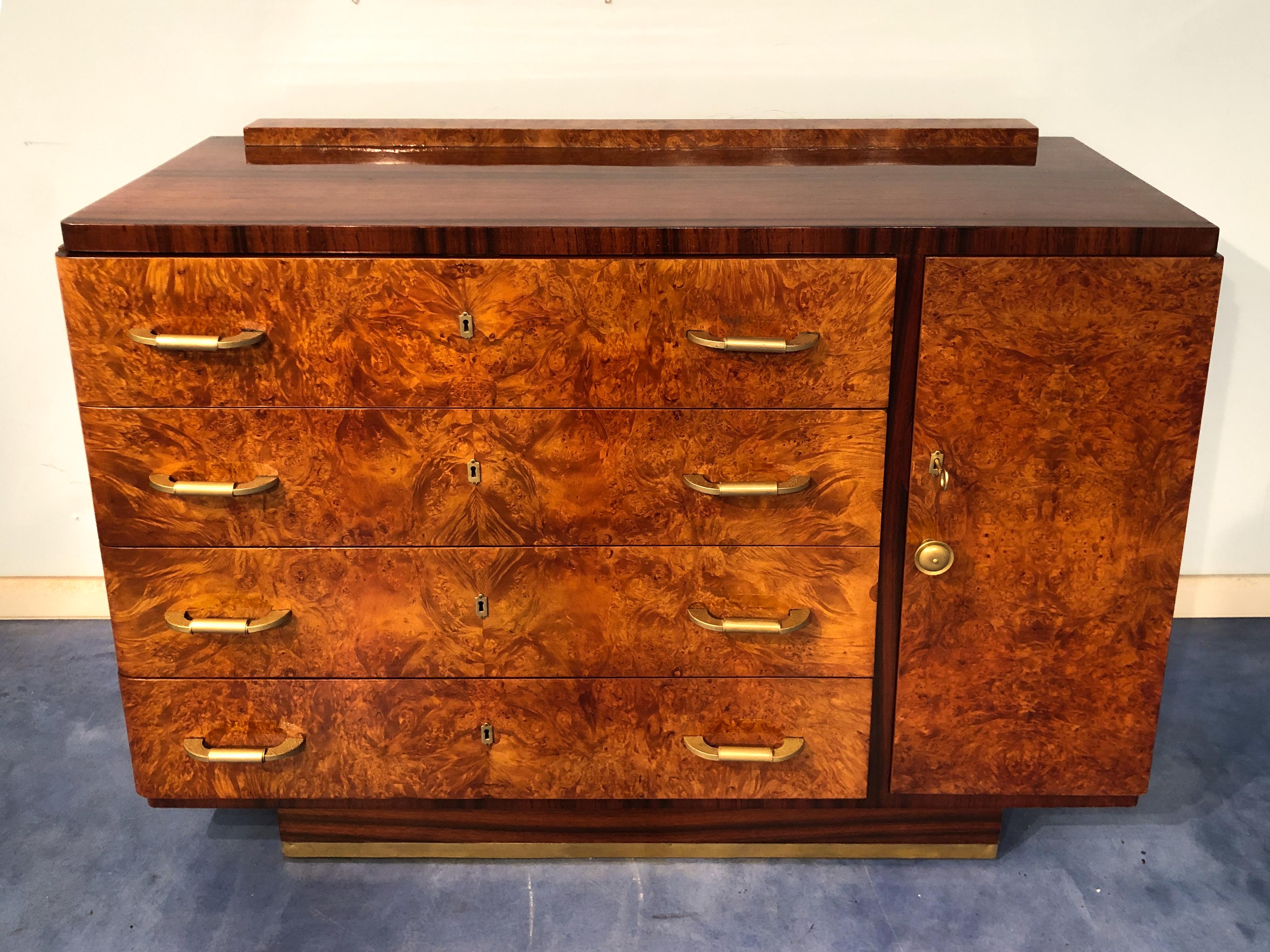 Italian Art Deco Walnut Chest of Drawers or Commode, 1940s 1