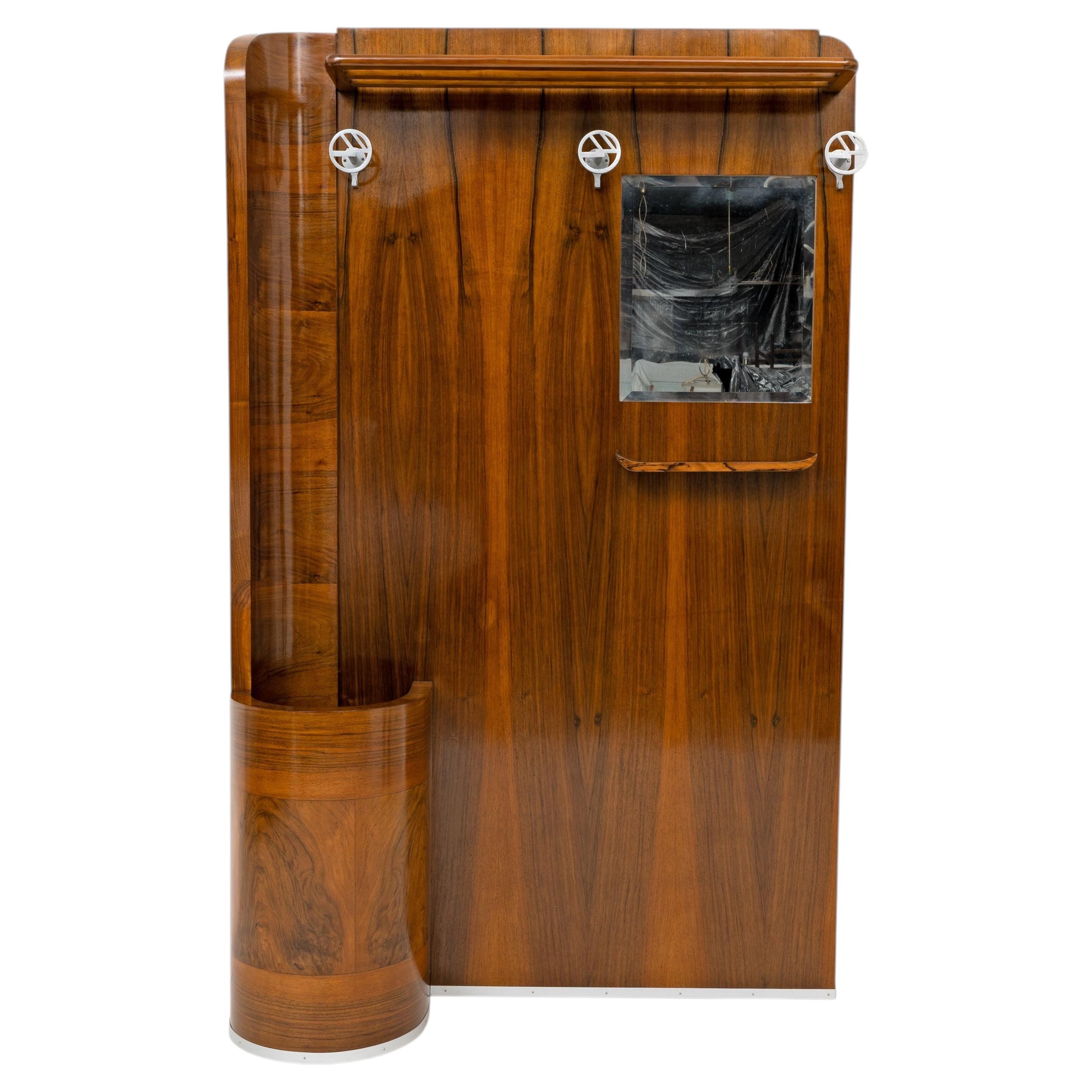 Italian Art Déco Walnut Entry Hall Stand with Integrated Umbrella Holder