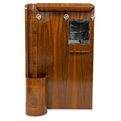 Italian Art Deco Walnut Entry Hall Stand with Integrated Umbrella Holder