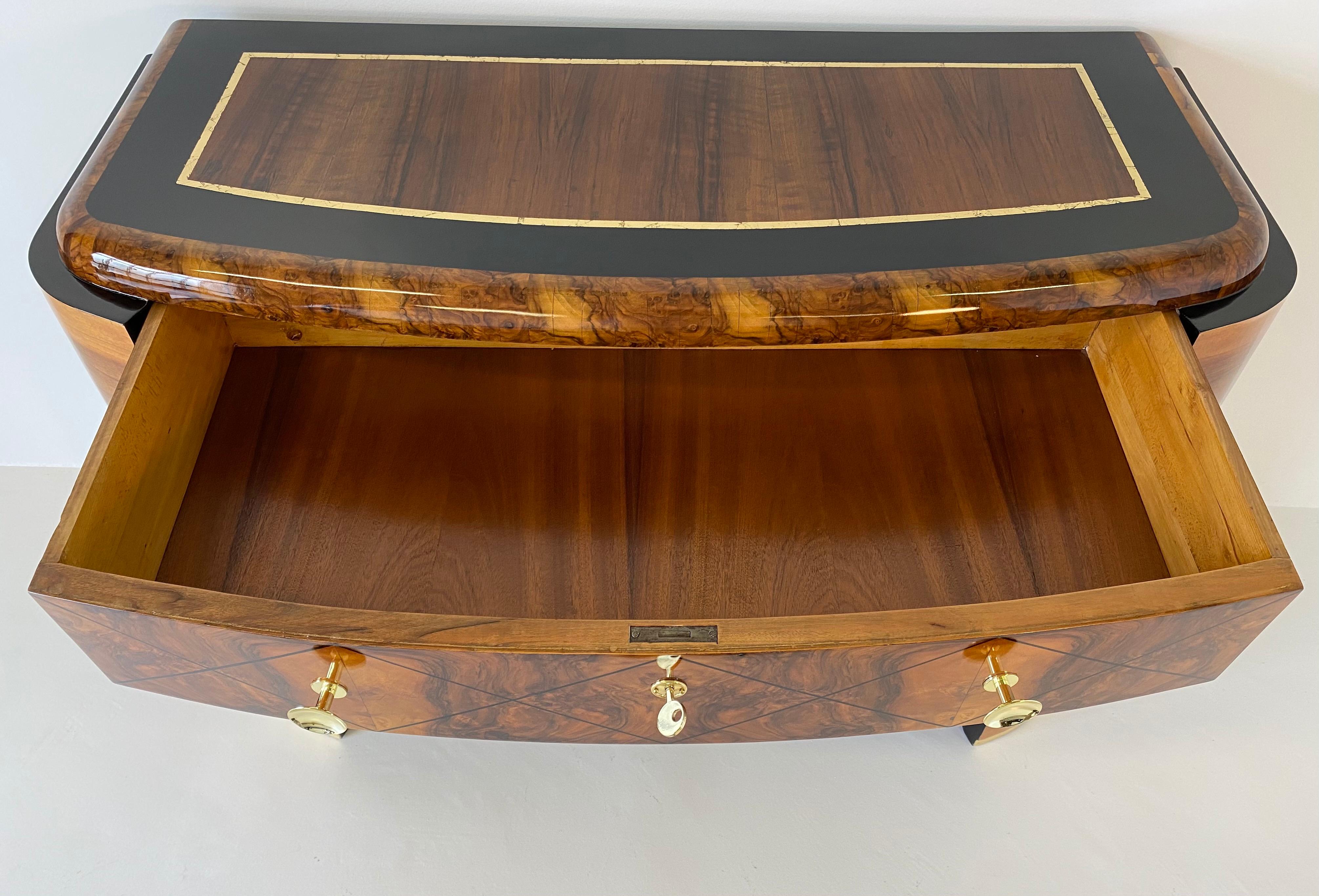 Italian Art Deco Walnut , Gold Leaf and Brass Chest of Drawers, 1930s 8