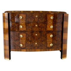 Italian Art Deco Walnut , Gold Leaf and Brass Chest of Drawers, 1930s