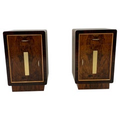 Italian Art Deco Walnut, Gold Leaf and Brass Nightstands, 1940s