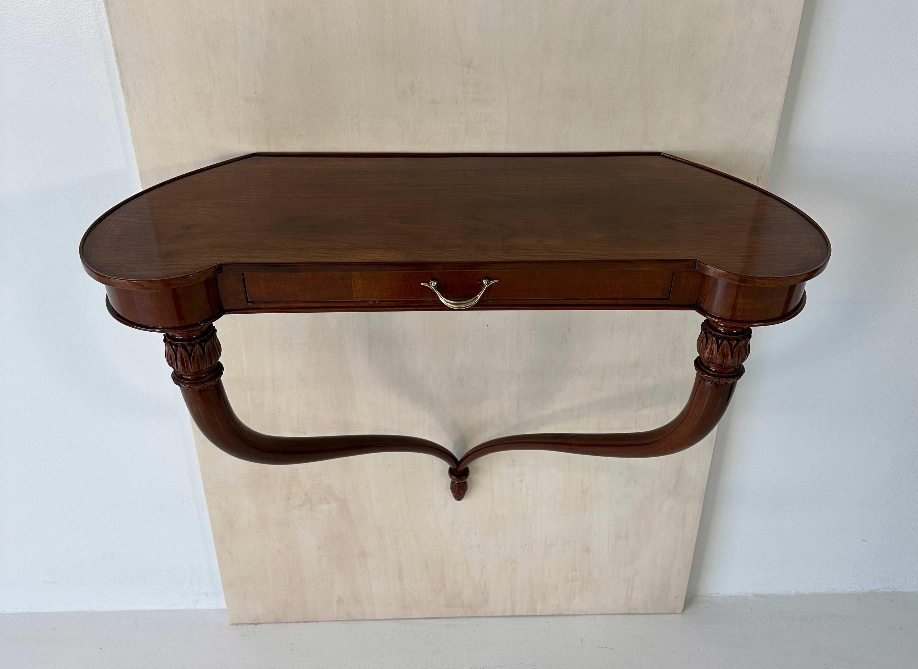 Italian Art Deco Walnut Hanging Console Table, 1930s In Good Condition For Sale In Meda, MB