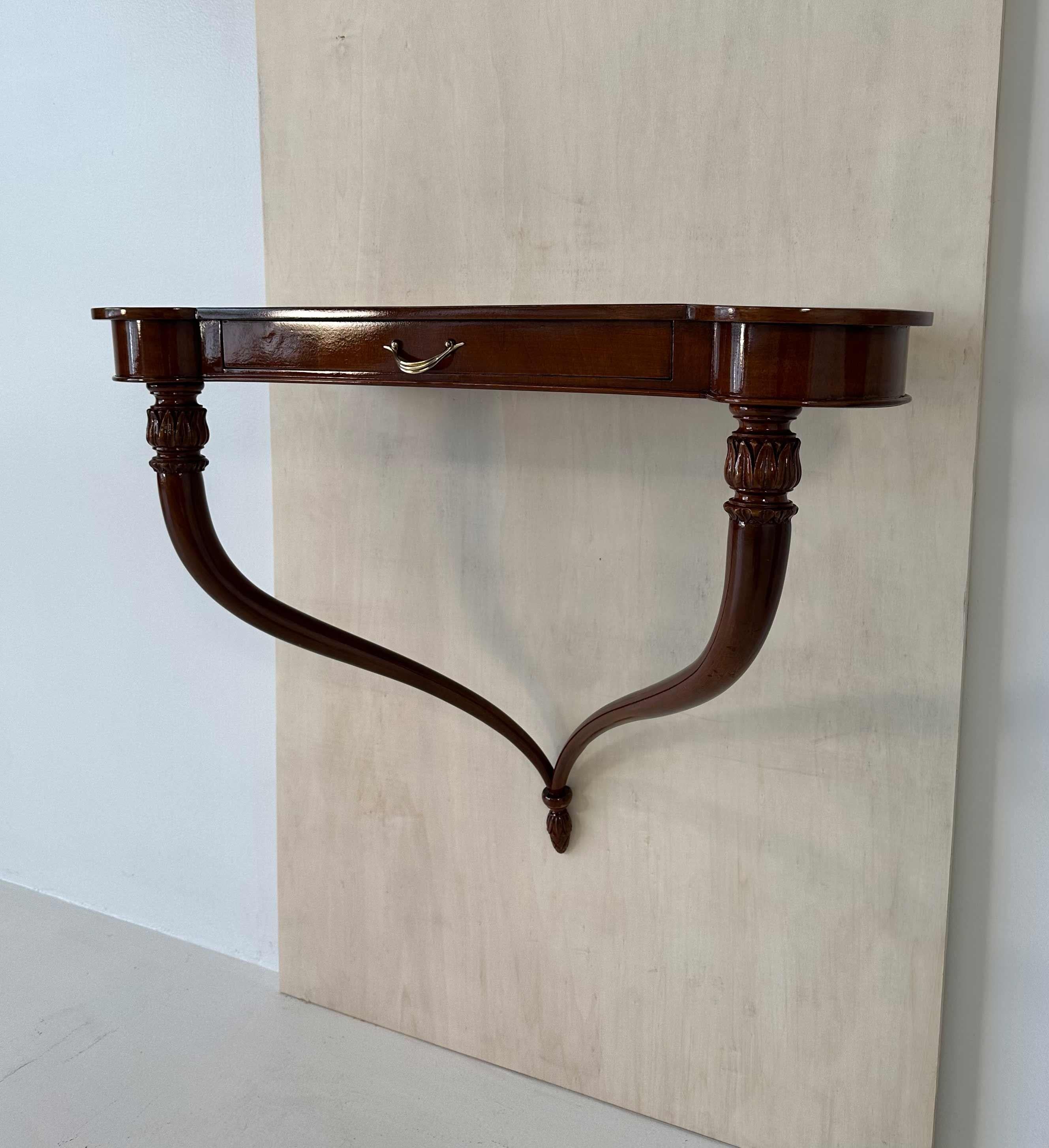 Mid-20th Century Italian Art Deco Walnut Hanging Console Table, 1930s For Sale