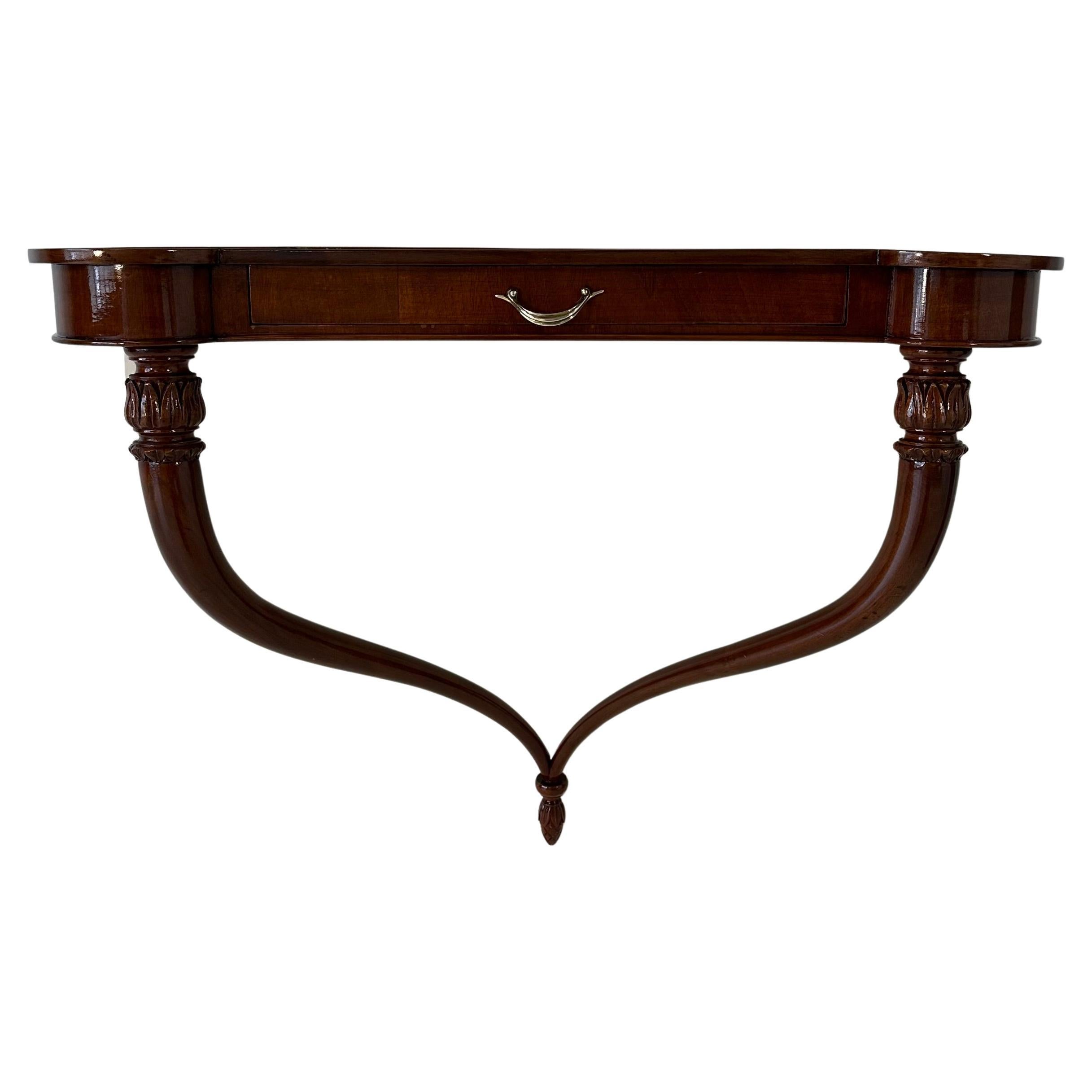 Italian Art Deco Walnut Hanging Console Table, 1930s For Sale