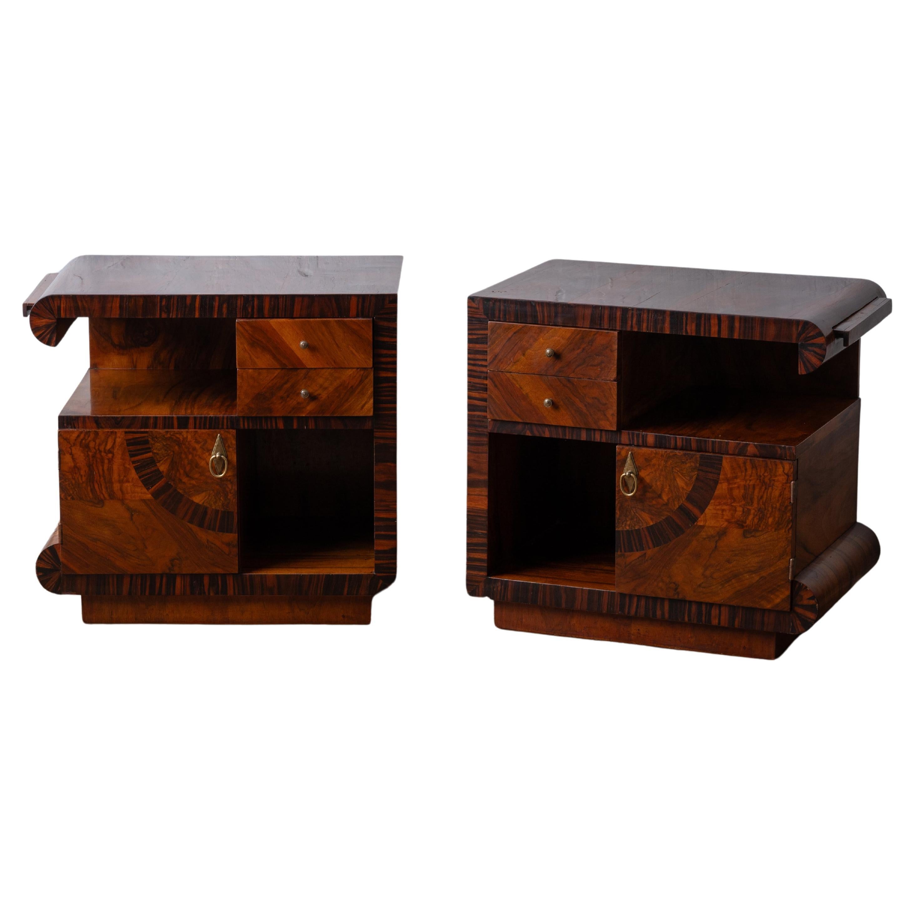 Italian Art Deco Walnut Night Stands, 1930s