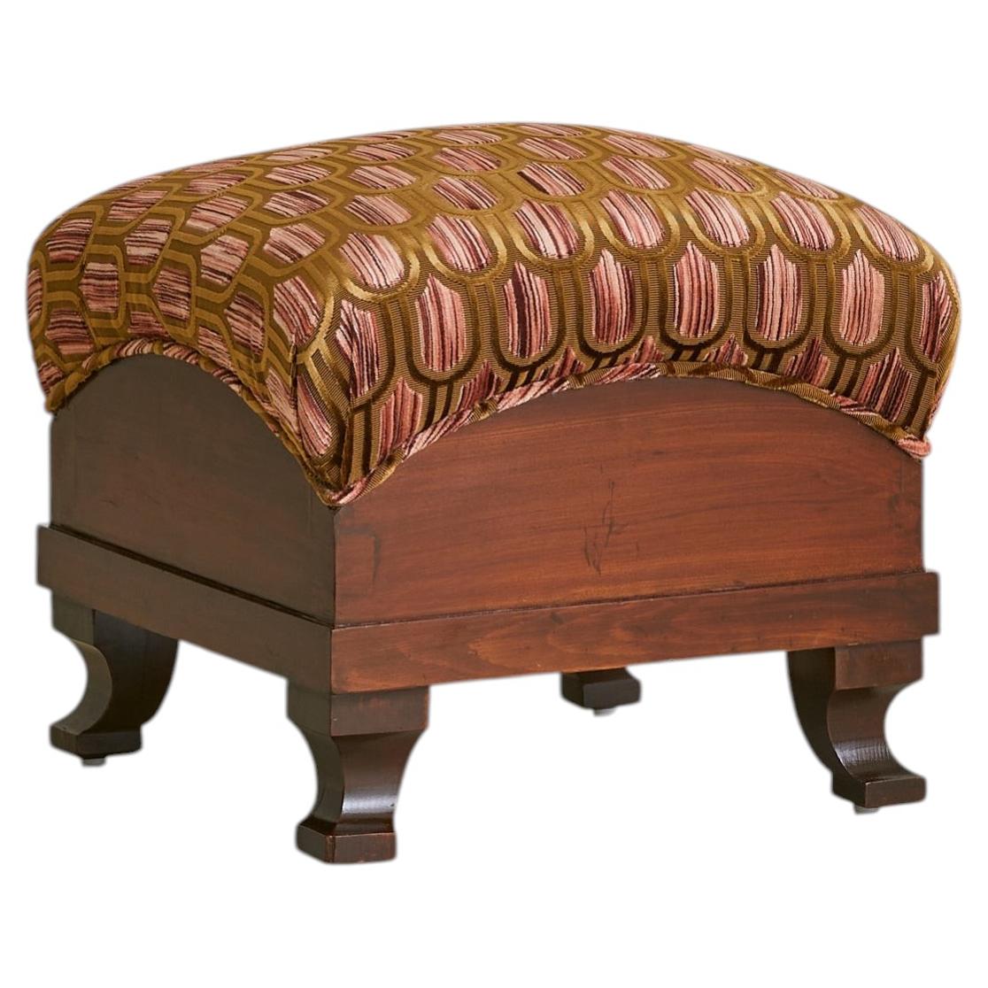 Italian Art Deco Walnut Stool with Velvet Upholstery, 1920s