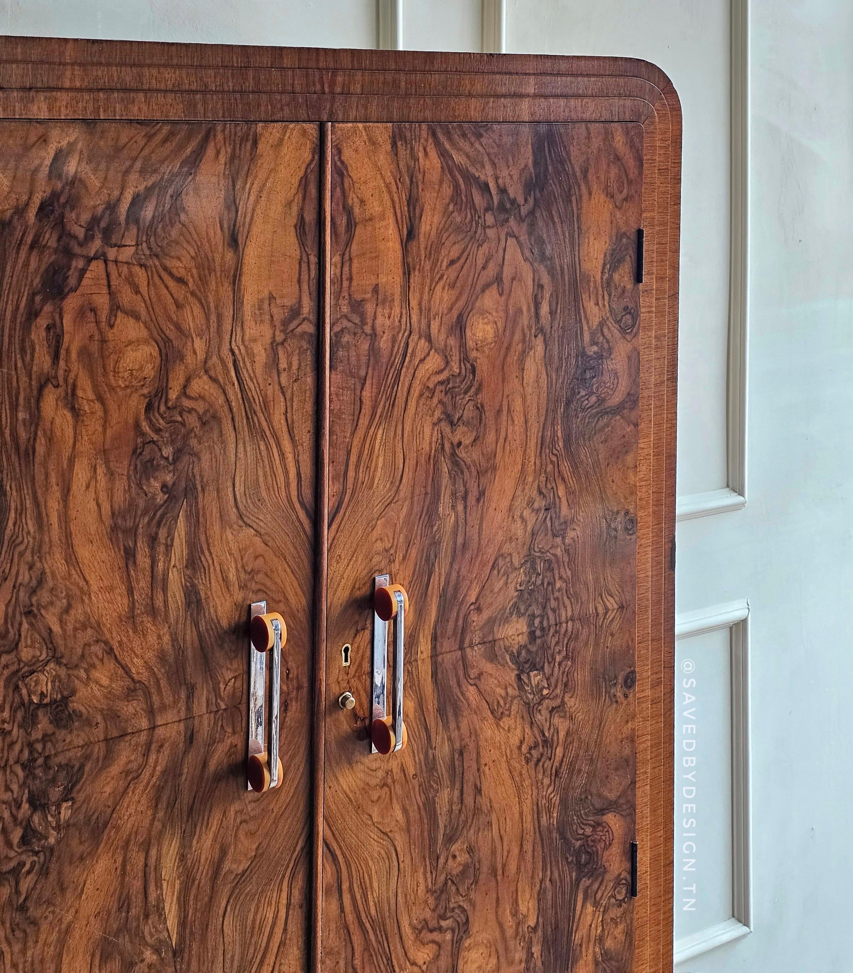 20th Century Italian Art Deco Walnut Wardrobe