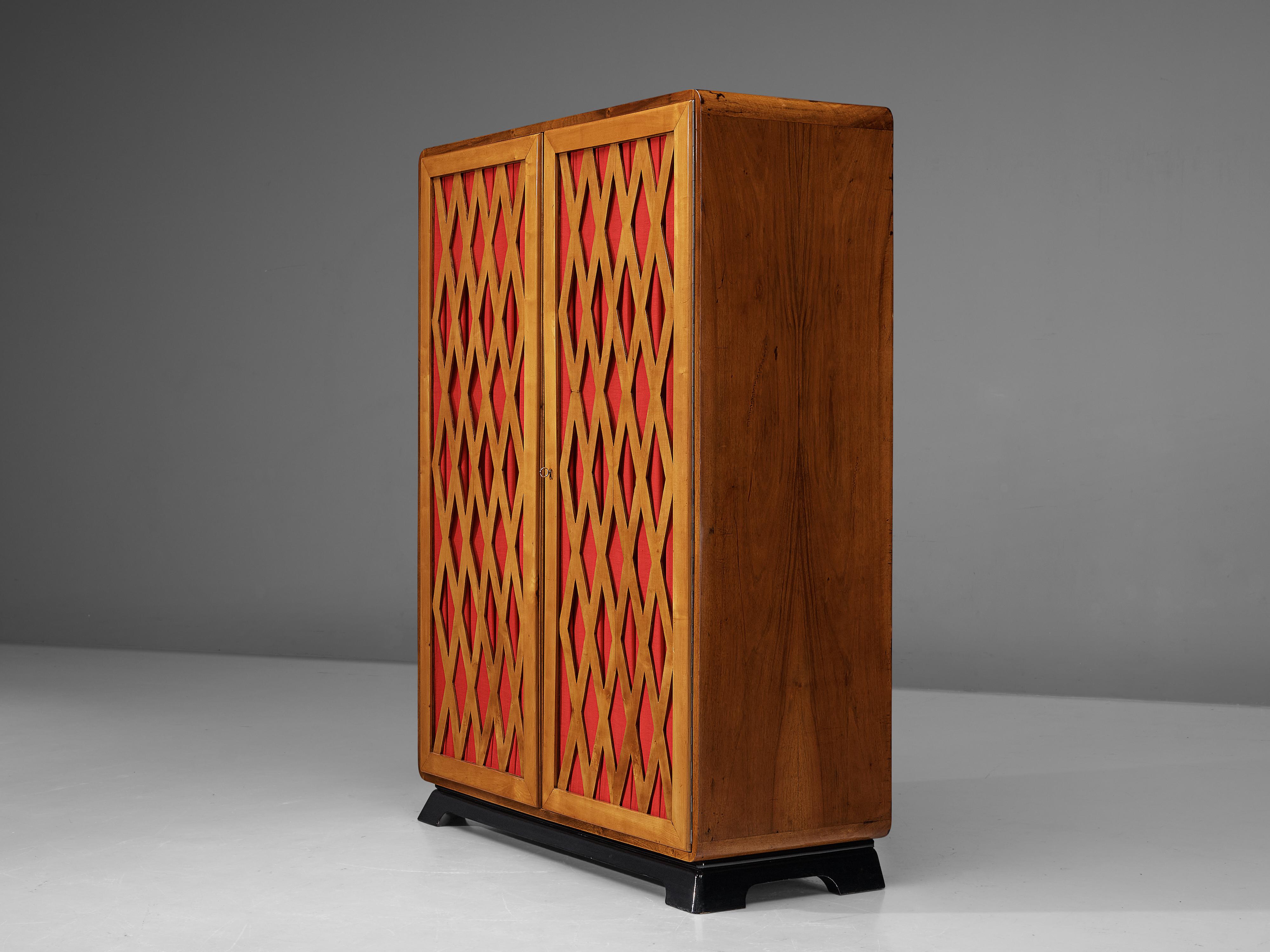 Italian Art Deco Highboard in Walnut and Red Upholstery  8