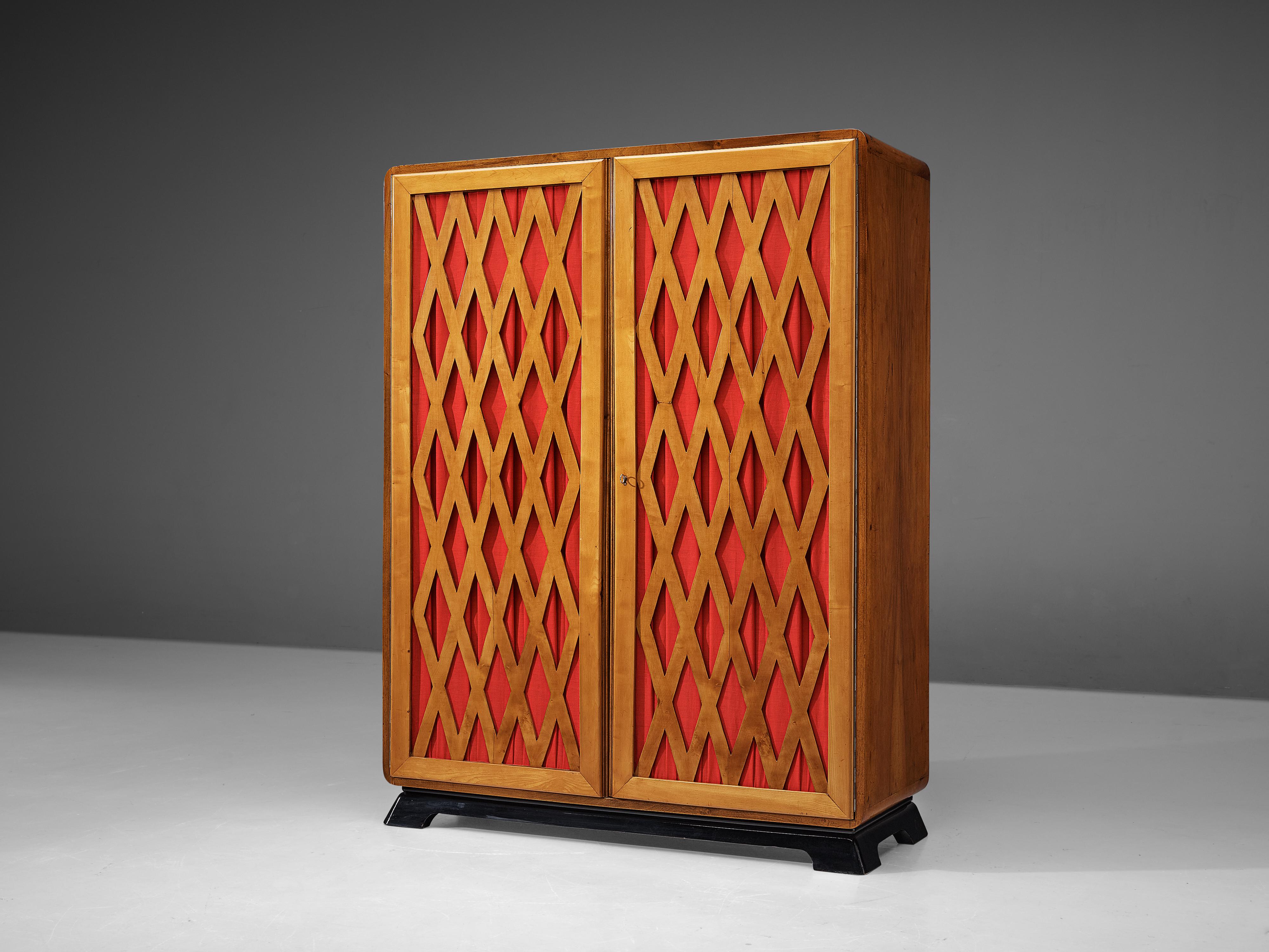 Italian Art Deco Highboard in Walnut and Red Upholstery  In Good Condition In Waalwijk, NL