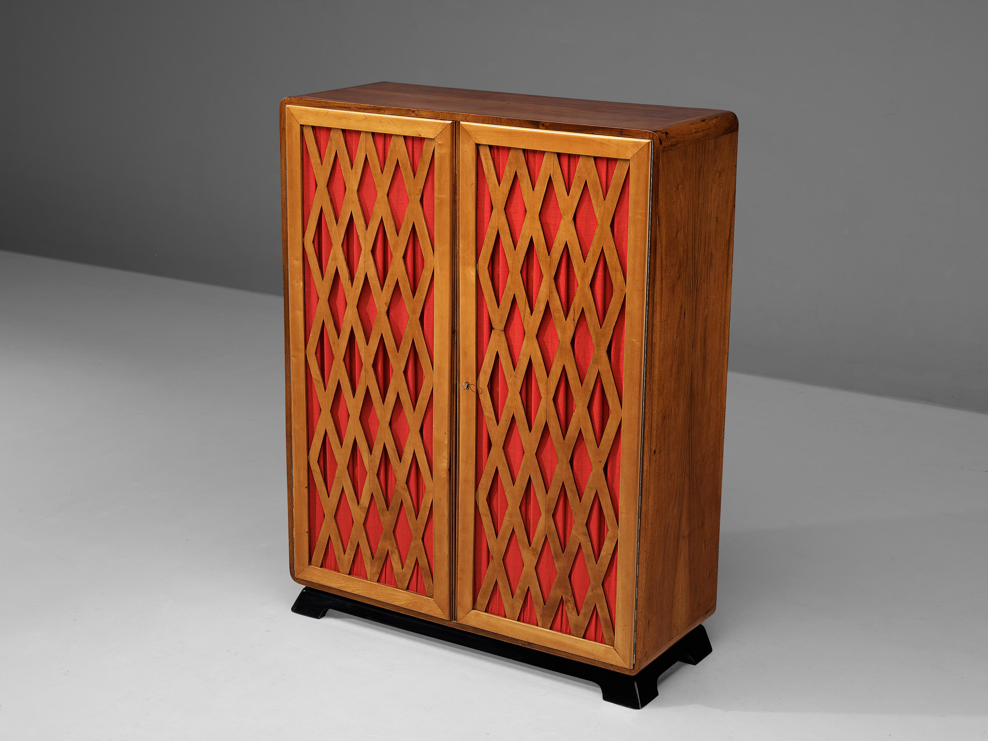Italian Art Deco Highboard in Walnut and Red Upholstery  3