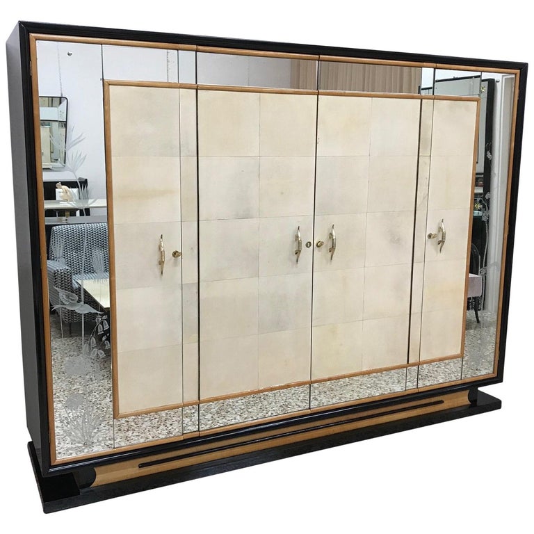 Italian Art Deco Wardrobe Parchment And Maple In The Style Of