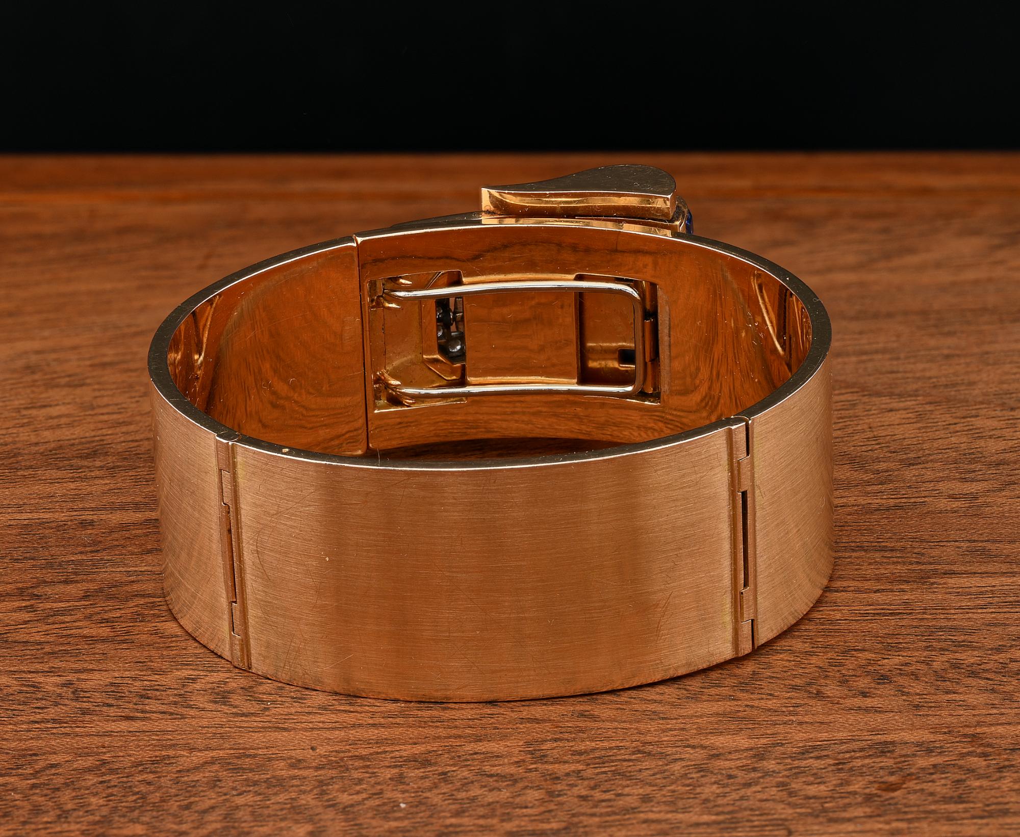 Italian Art Deco Weingrill Sapphire Diamond Clip Buckle Bangle18 KT For Sale 3