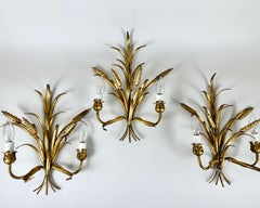 Italian Art Deco "Wheat Sheaf" Sconces in Bronze, Set 3, Florence, 1950s