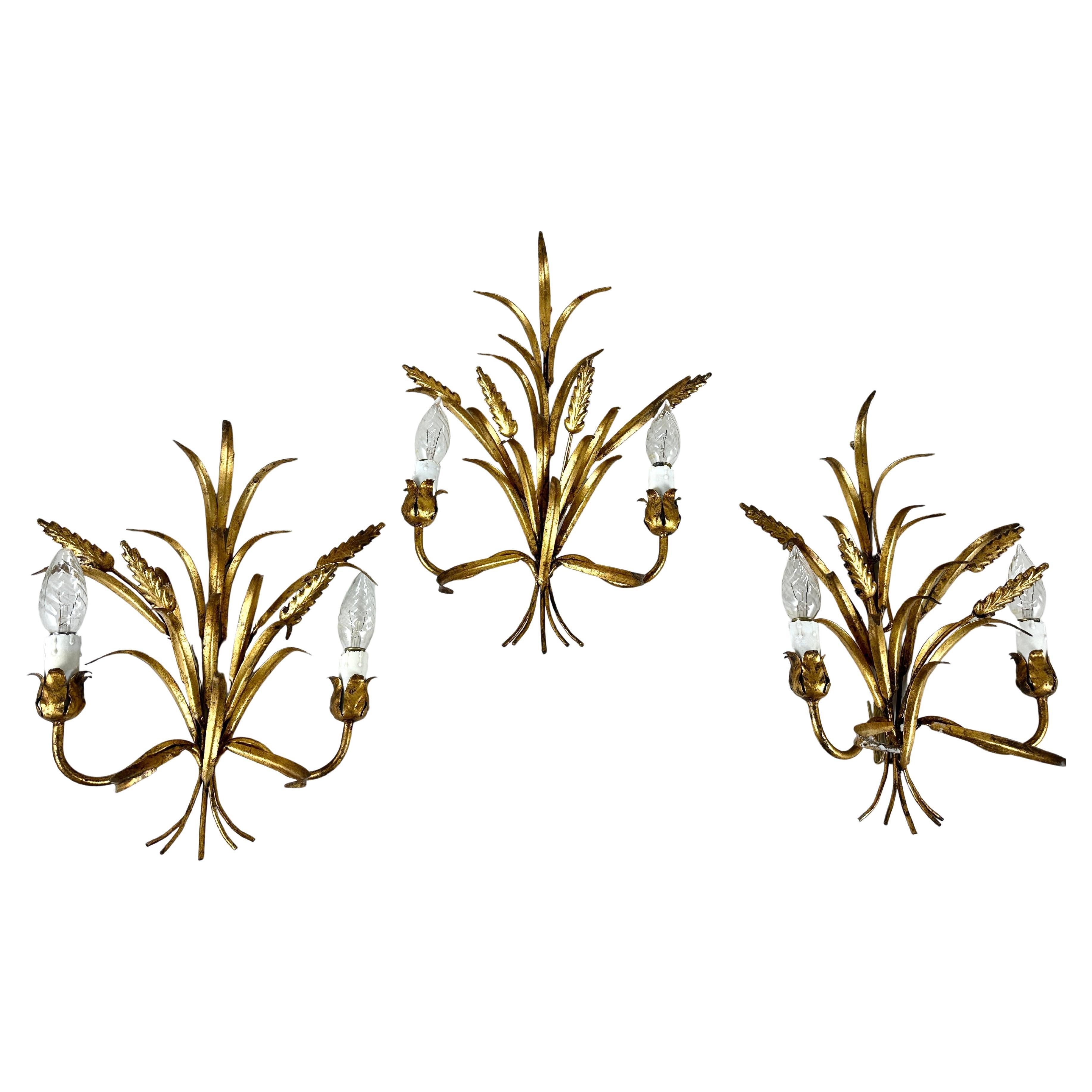 Italienische Art-Déco-Leuchten "Weizengarbe" aus Bronze (Paar) Florenz, 1950er Jahre