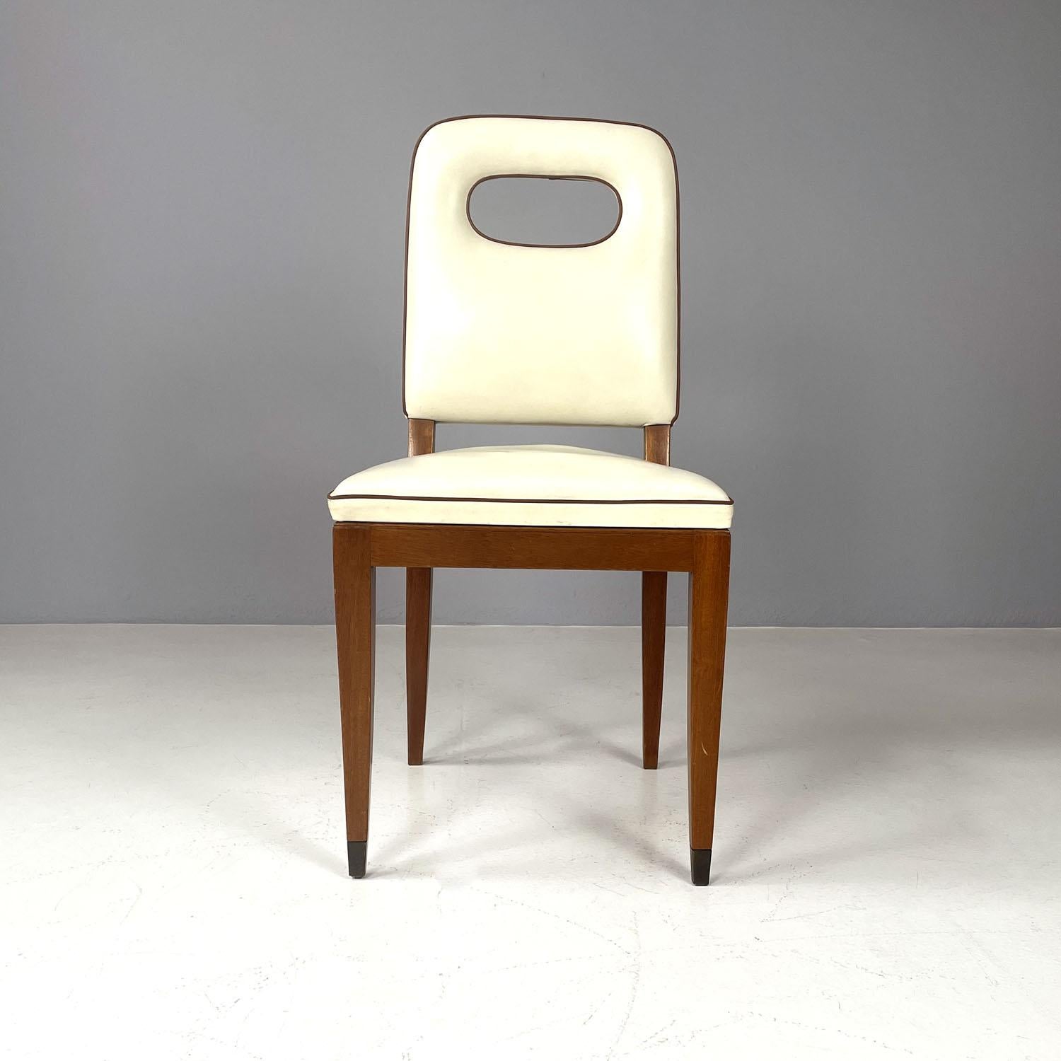 Italian Art Deco white leather and wood chair by Giovanni Gariboldi, 1940s In Good Condition For Sale In MIlano, IT