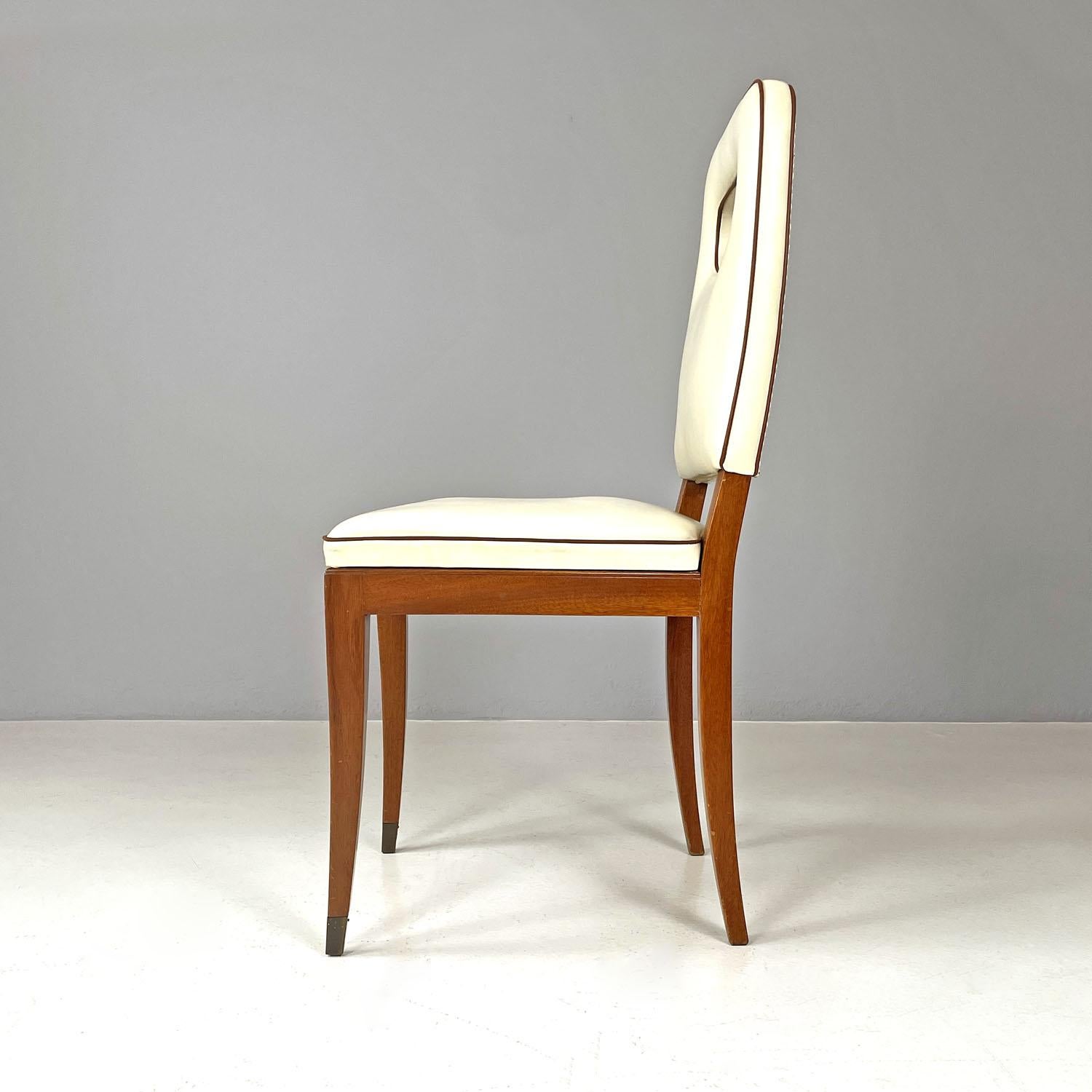Mid-20th Century Italian Art Deco white leather and wood chair by Giovanni Gariboldi, 1940s For Sale