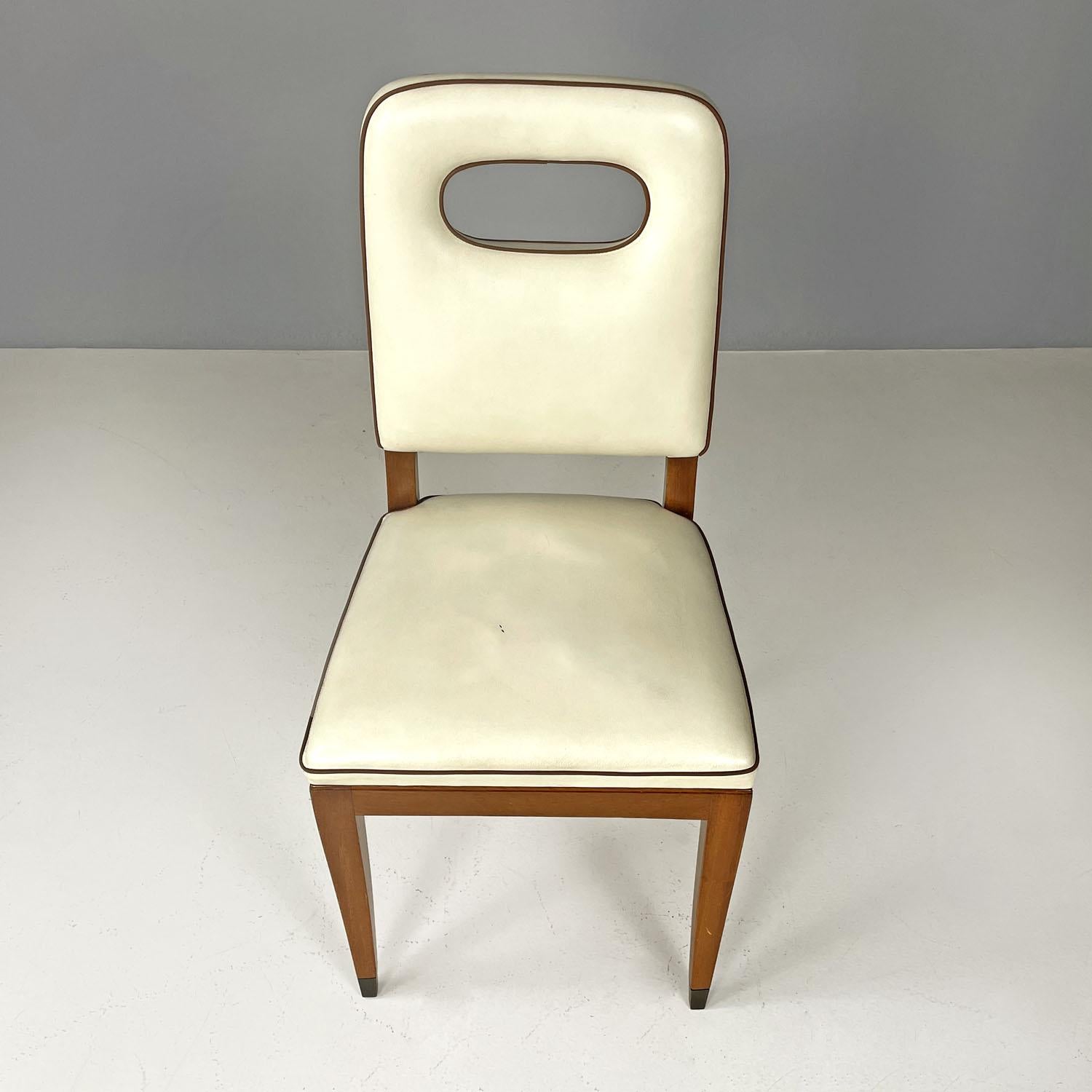 Italian Art Deco white leather and wood chair by Giovanni Gariboldi, 1940s For Sale 1