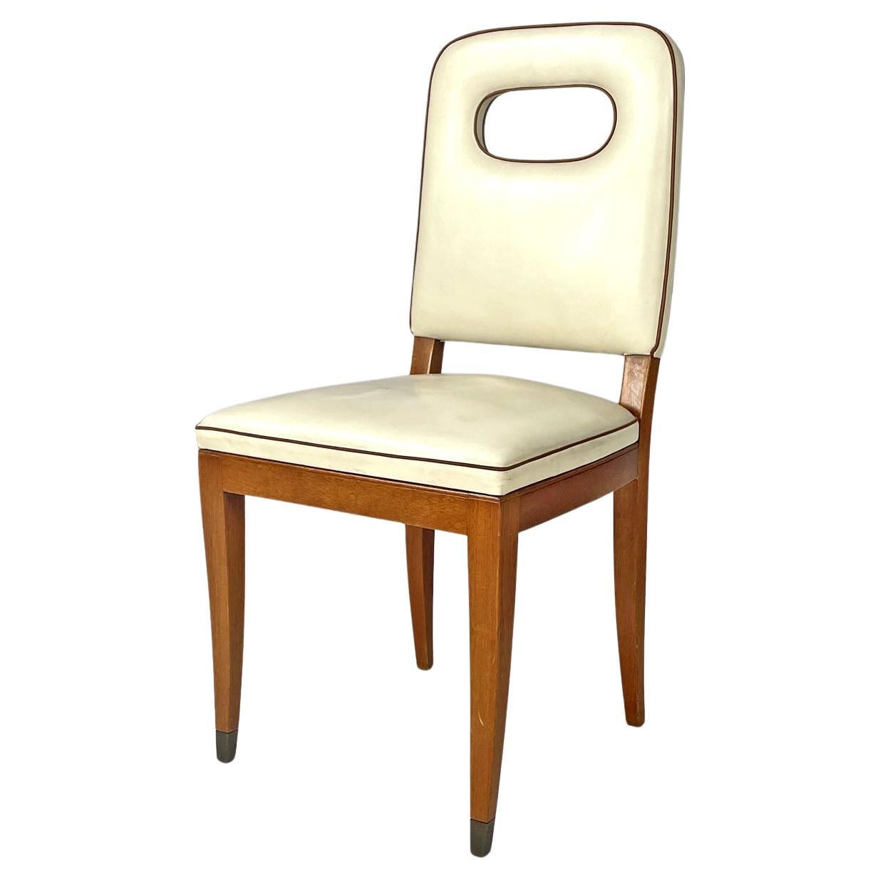 Italian Art Deco white leather and wood chair by Giovanni Gariboldi, 1940s For Sale