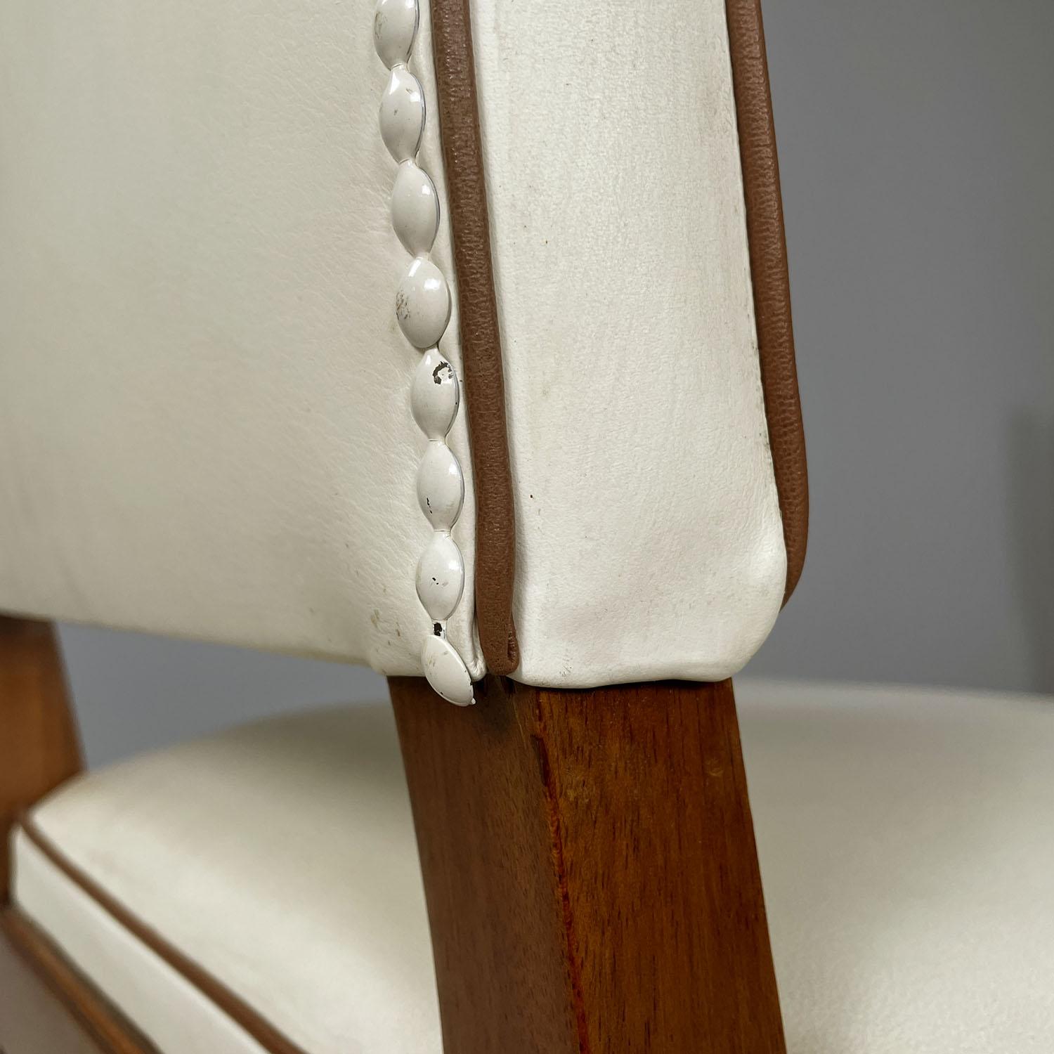 Italian Art Deco white leather and wood chairs by Giovanni Gariboldi, 1940s For Sale 5