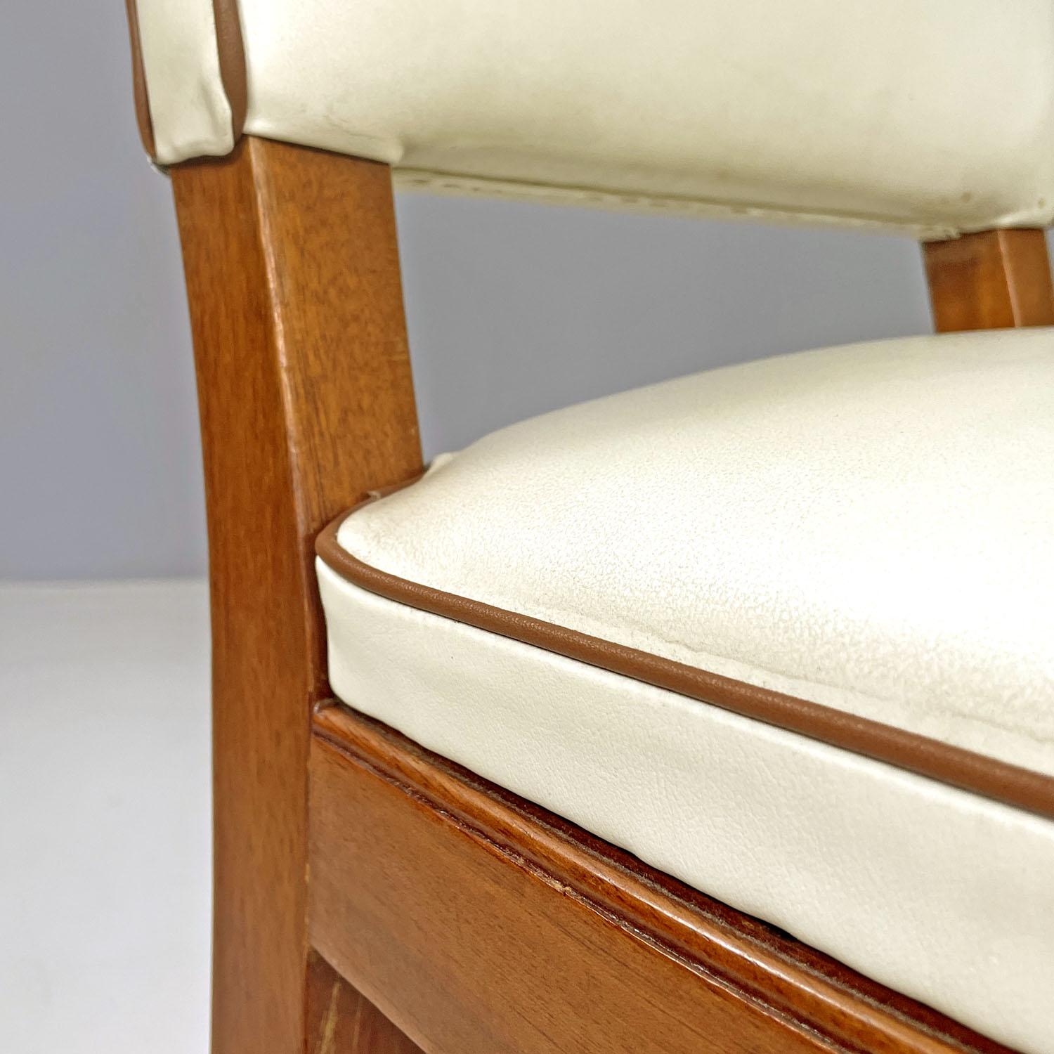 Italian Art Deco white leather and wood chairs by Giovanni Gariboldi, 1940s For Sale 6