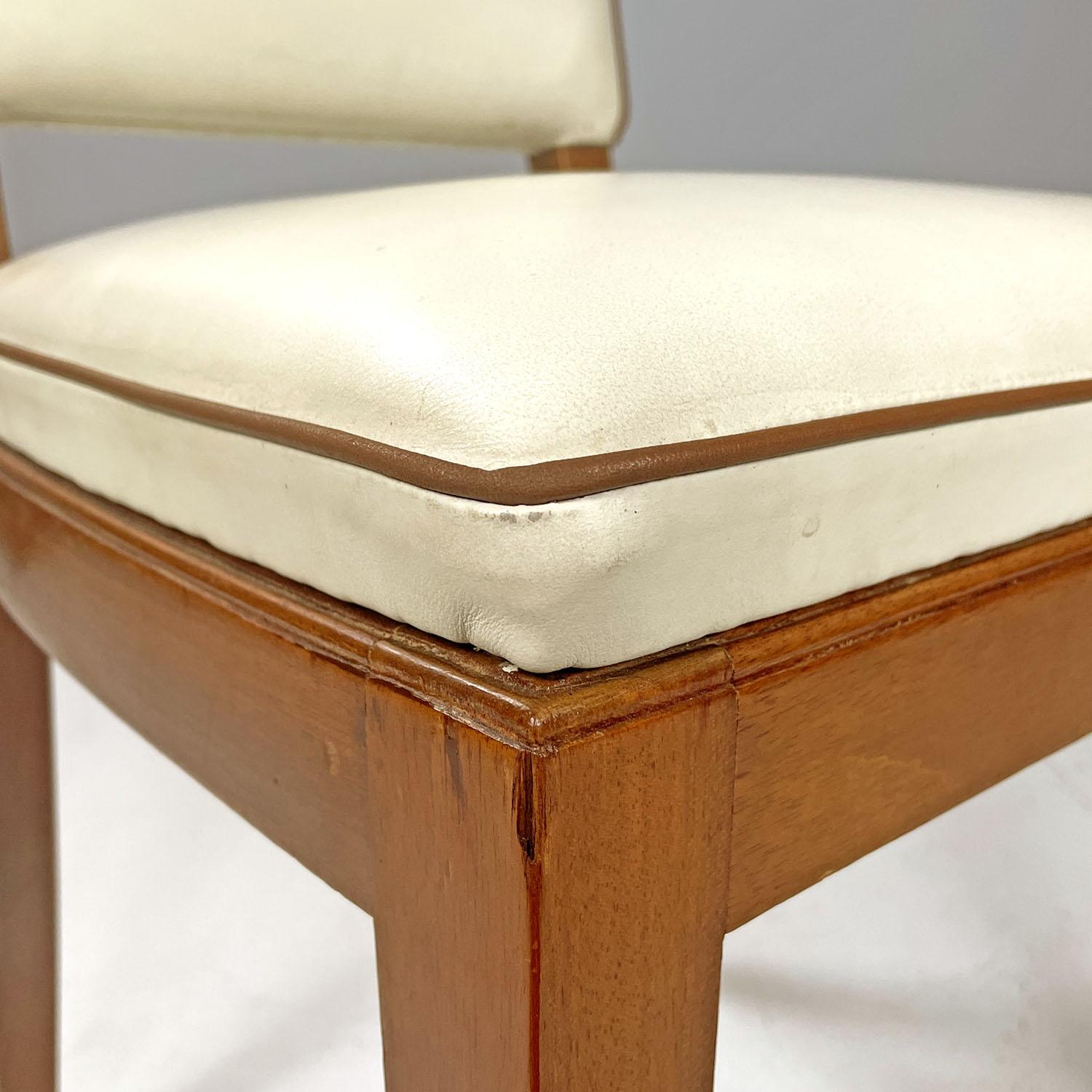 Italian Art Deco white leather and wood chairs by Giovanni Gariboldi, 1940s For Sale 7