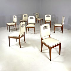 Italian Art Deco white leather and wood chairs by Giovanni Gariboldi, 1940s