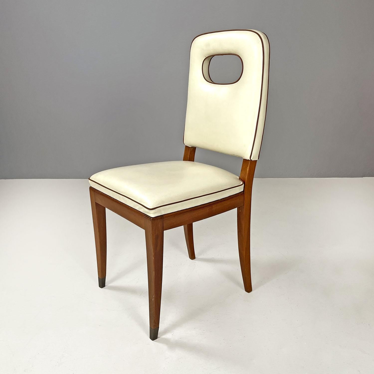 Italian Art Deco white leather and wood chairs by Giovanni Gariboldi, 1940s In Good Condition For Sale In MIlano, IT