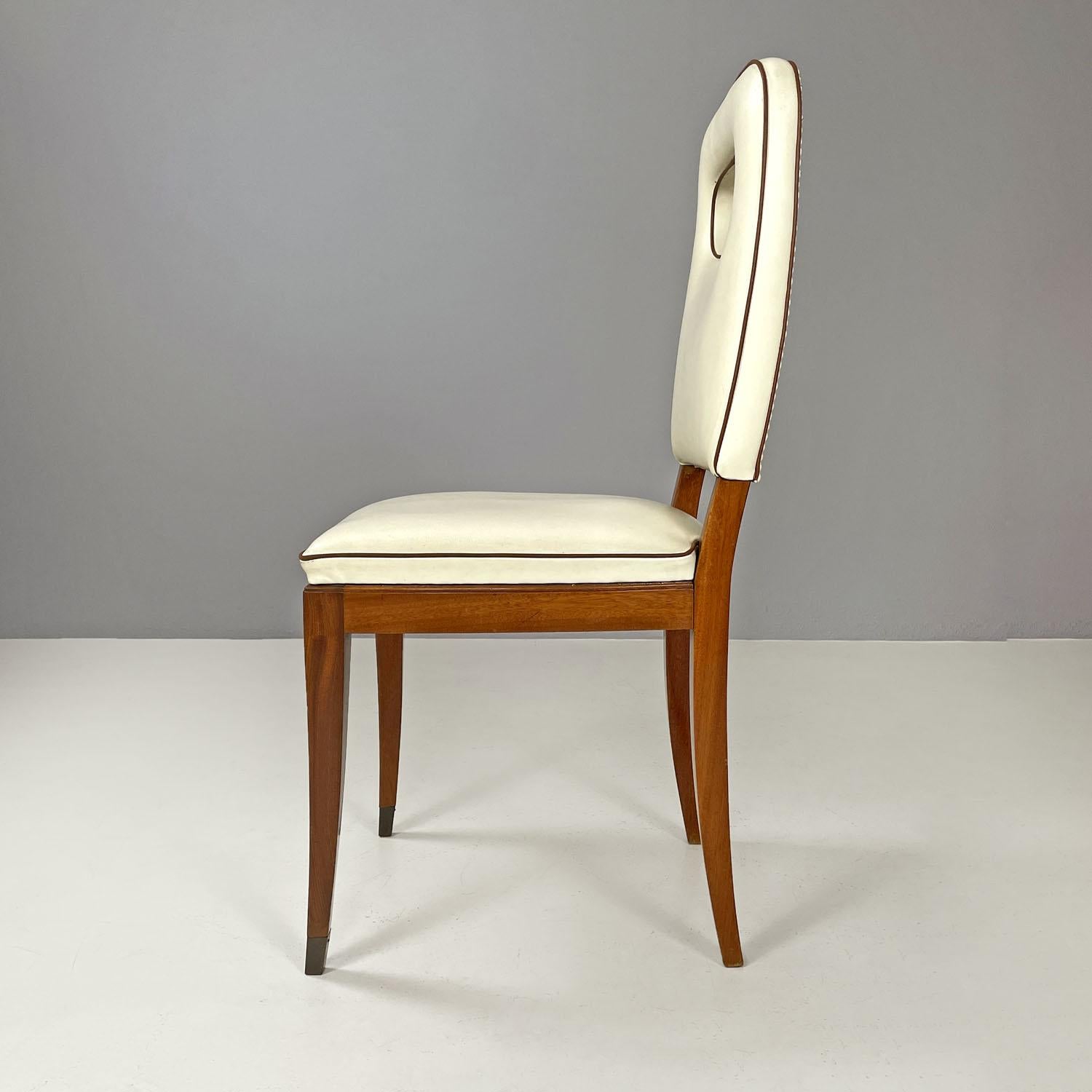 Mid-20th Century Italian Art Deco white leather and wood chairs by Giovanni Gariboldi, 1940s For Sale