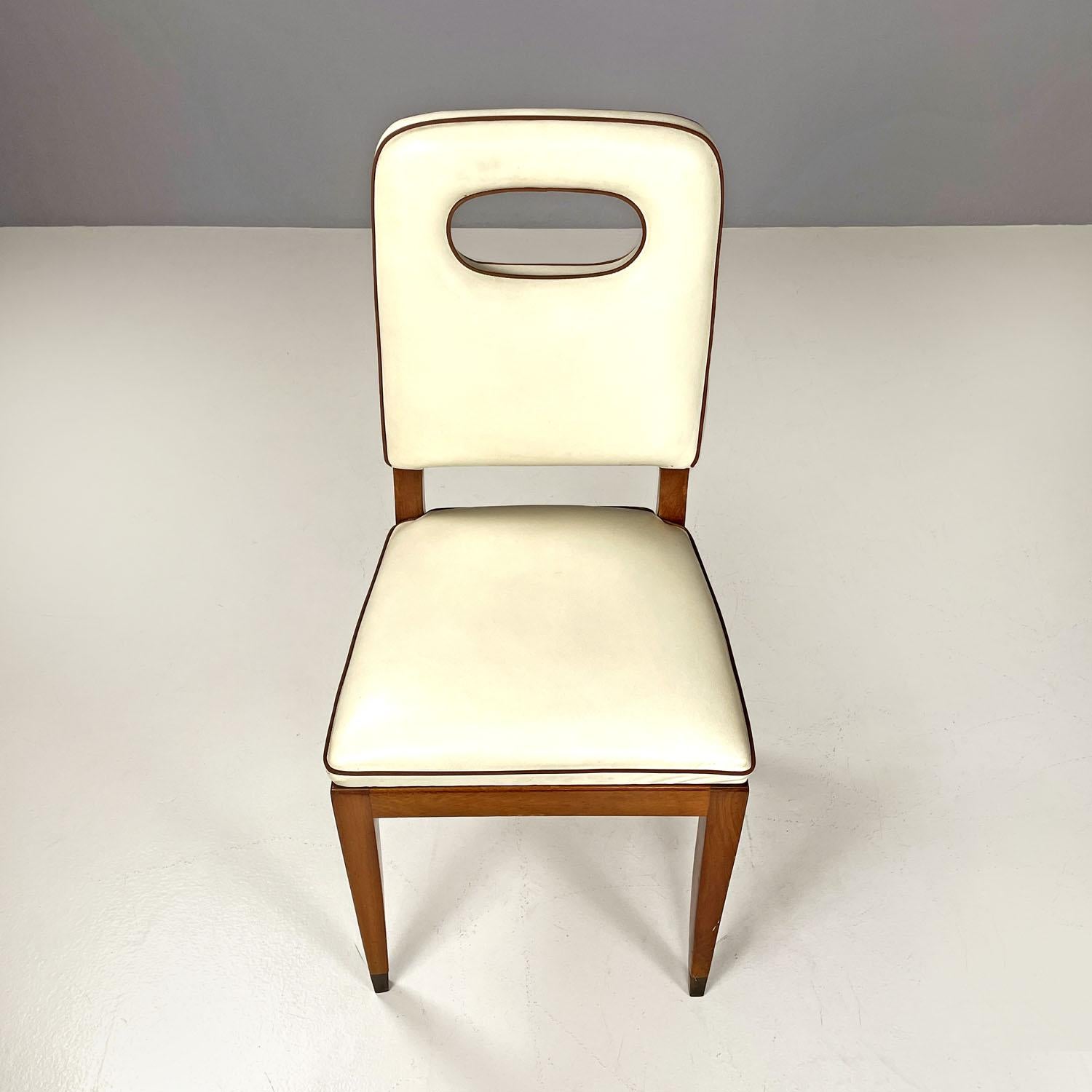 Italian Art Deco white leather and wood chairs by Giovanni Gariboldi, 1940s For Sale 1