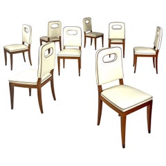 Chaises italiennes Art Déco en cuir blanc et bois de Giovanni Gariboldi, années 1940