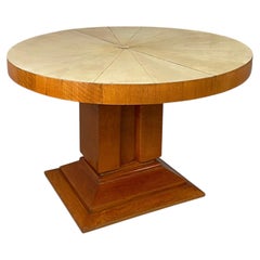 Italian Art Deco wood and beige parchment dining table, 1930s