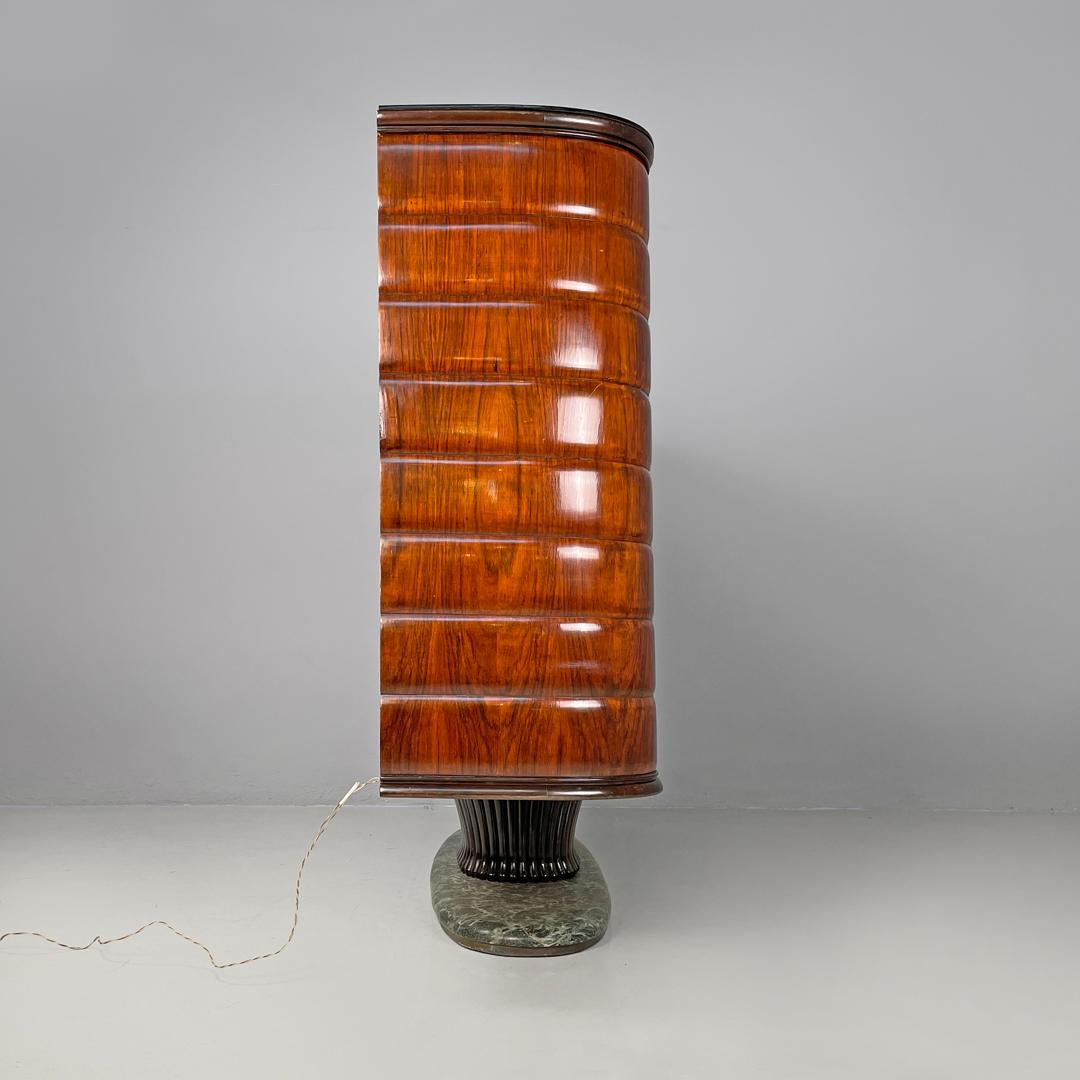 Ottone Mobile bar italiano Art Deco in legno e marmo verde Quadro in stile giapponese anni '40 in vendita
