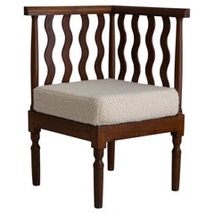 Italian Art Deco Wood Corner Chair with Bouclé Cushion