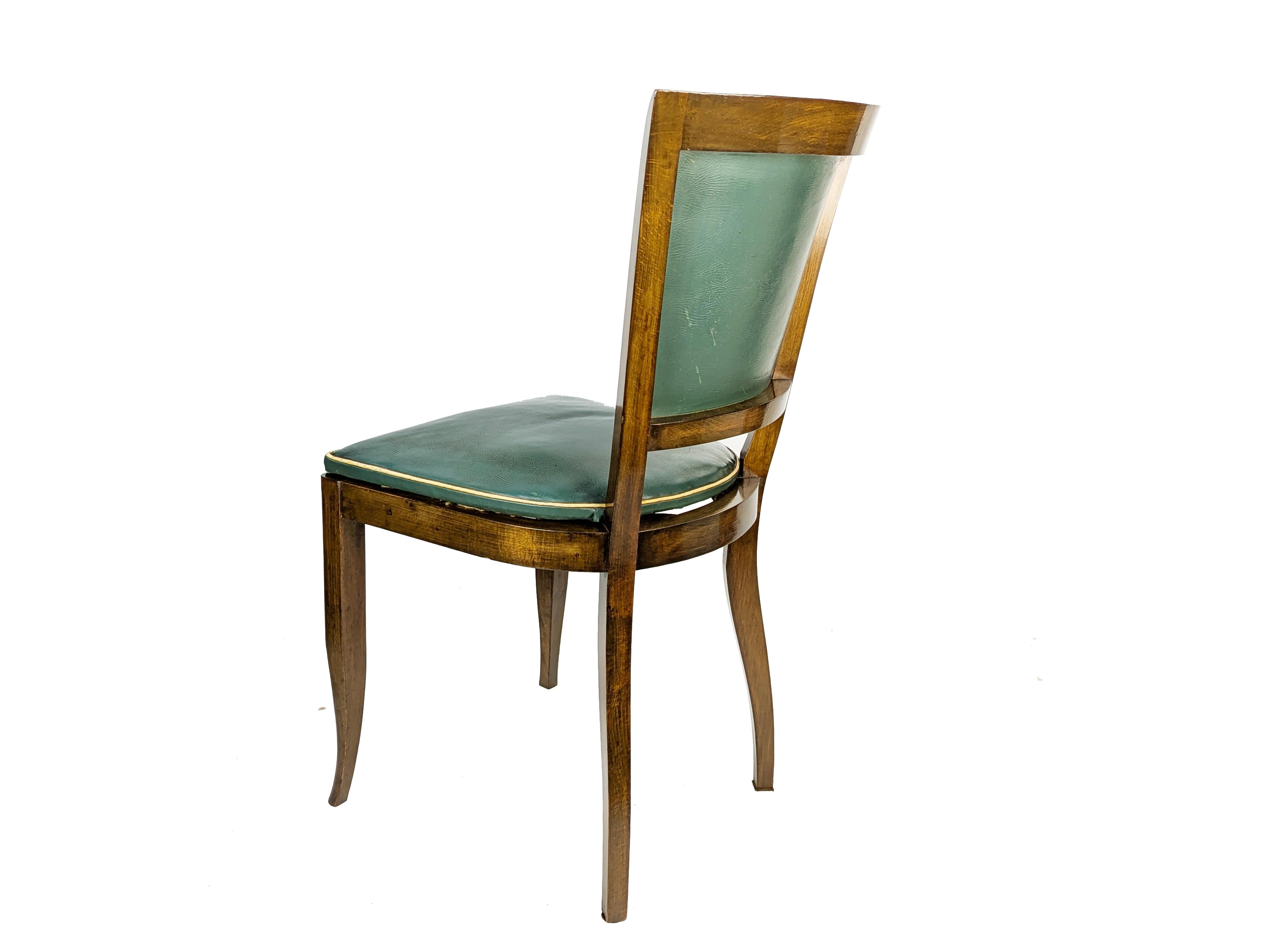 Italienische Esszimmerstühle aus Holz und dunkelgrünem Skai aus den 1930er Jahren, 6-teilig im Angebot 4