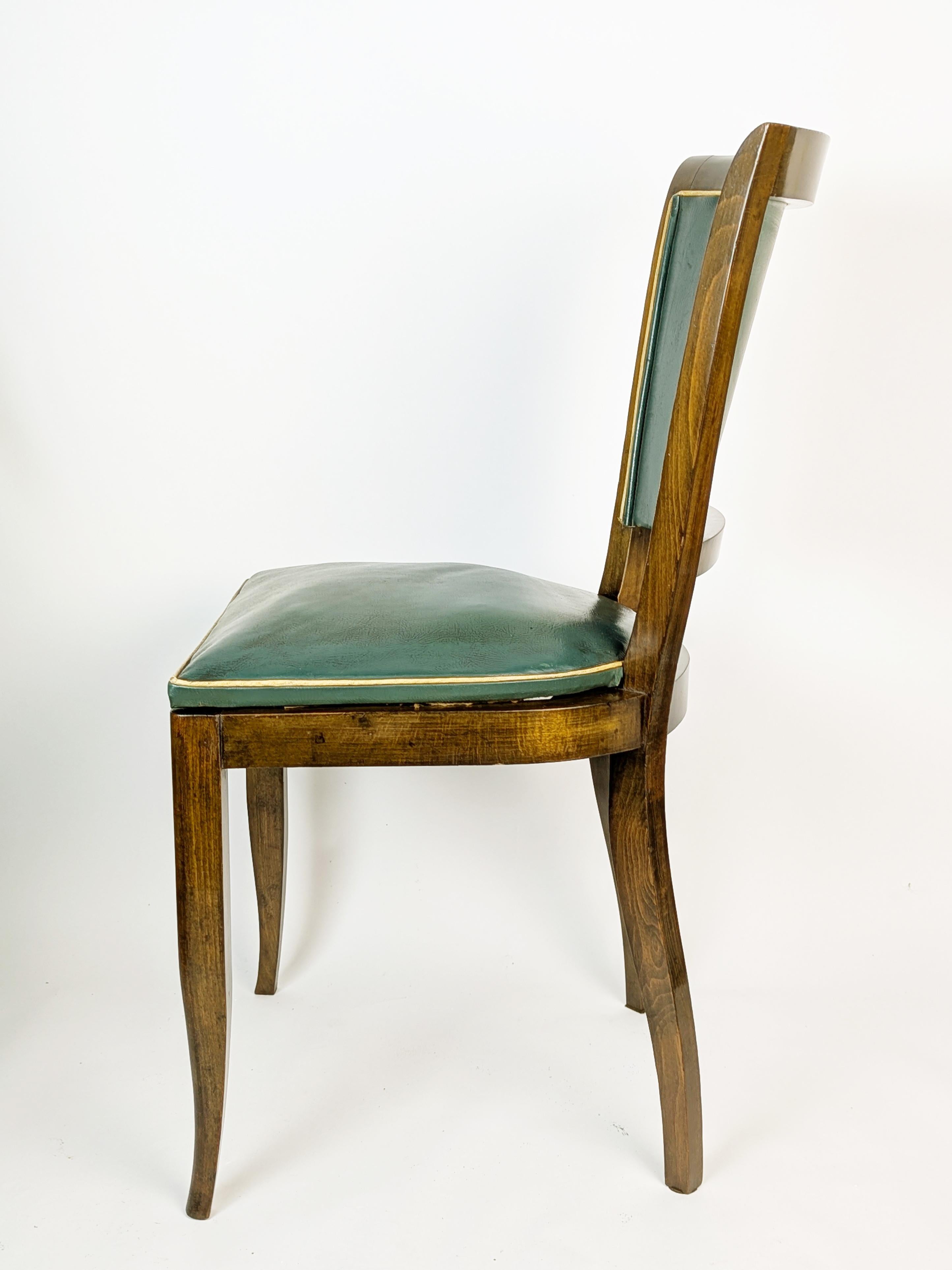 Italienische Esszimmerstühle aus Holz und dunkelgrünem Skai aus den 1930er Jahren, 6-teilig im Angebot 6