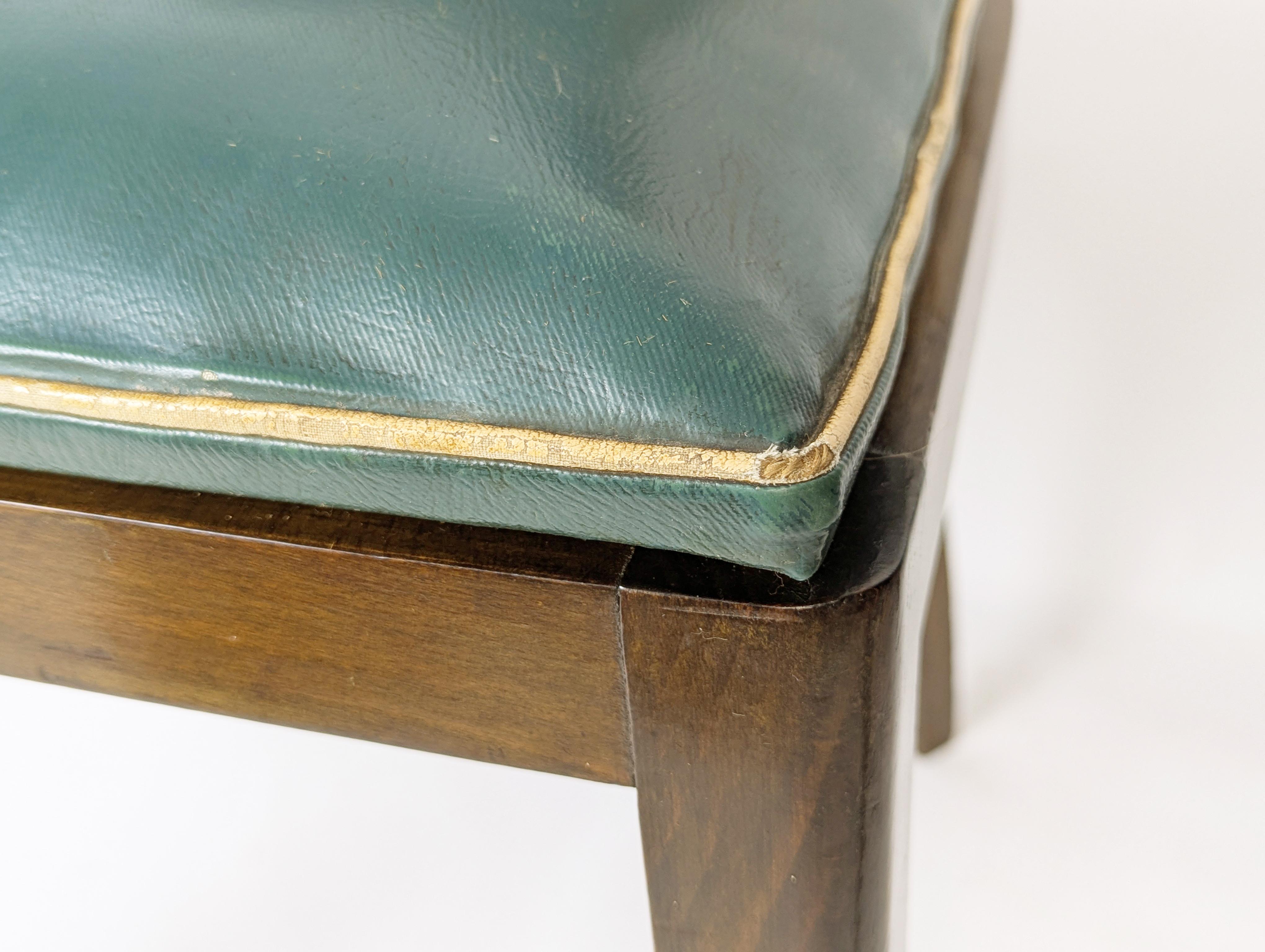 Italienische Esszimmerstühle aus Holz und dunkelgrünem Skai aus den 1930er Jahren, 6-teilig im Angebot 11