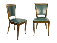 Italian art deco wood & dark green skai 1930s dining chairs, set of 6
