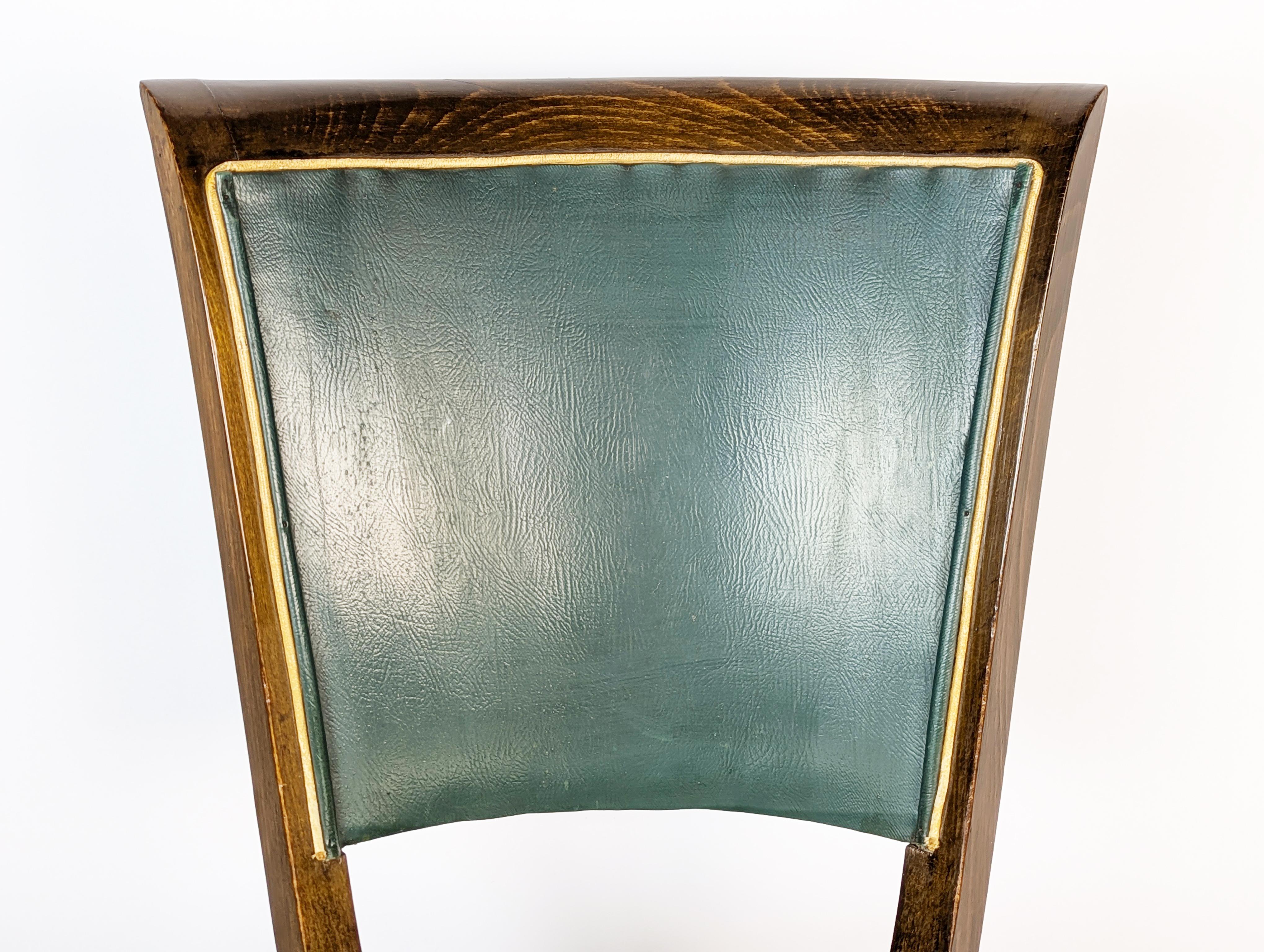 Italienische Esszimmerstühle aus Holz und dunkelgrünem Skai aus den 1930er Jahren, 6-teilig (Mitte des 20. Jahrhunderts) im Angebot