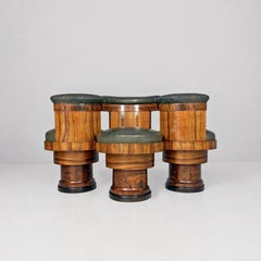 Italian Art Deco wooden and green faux leather chairs, 1930s